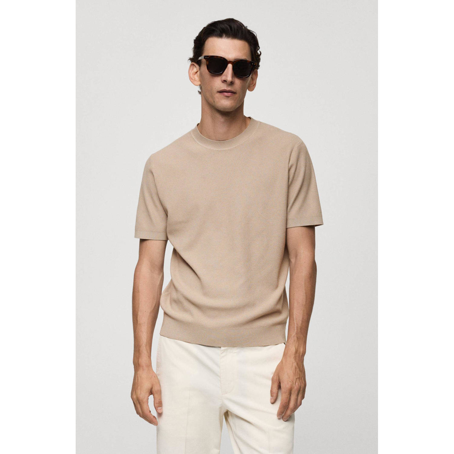 Mango Man fijngebreid T-shirt beige