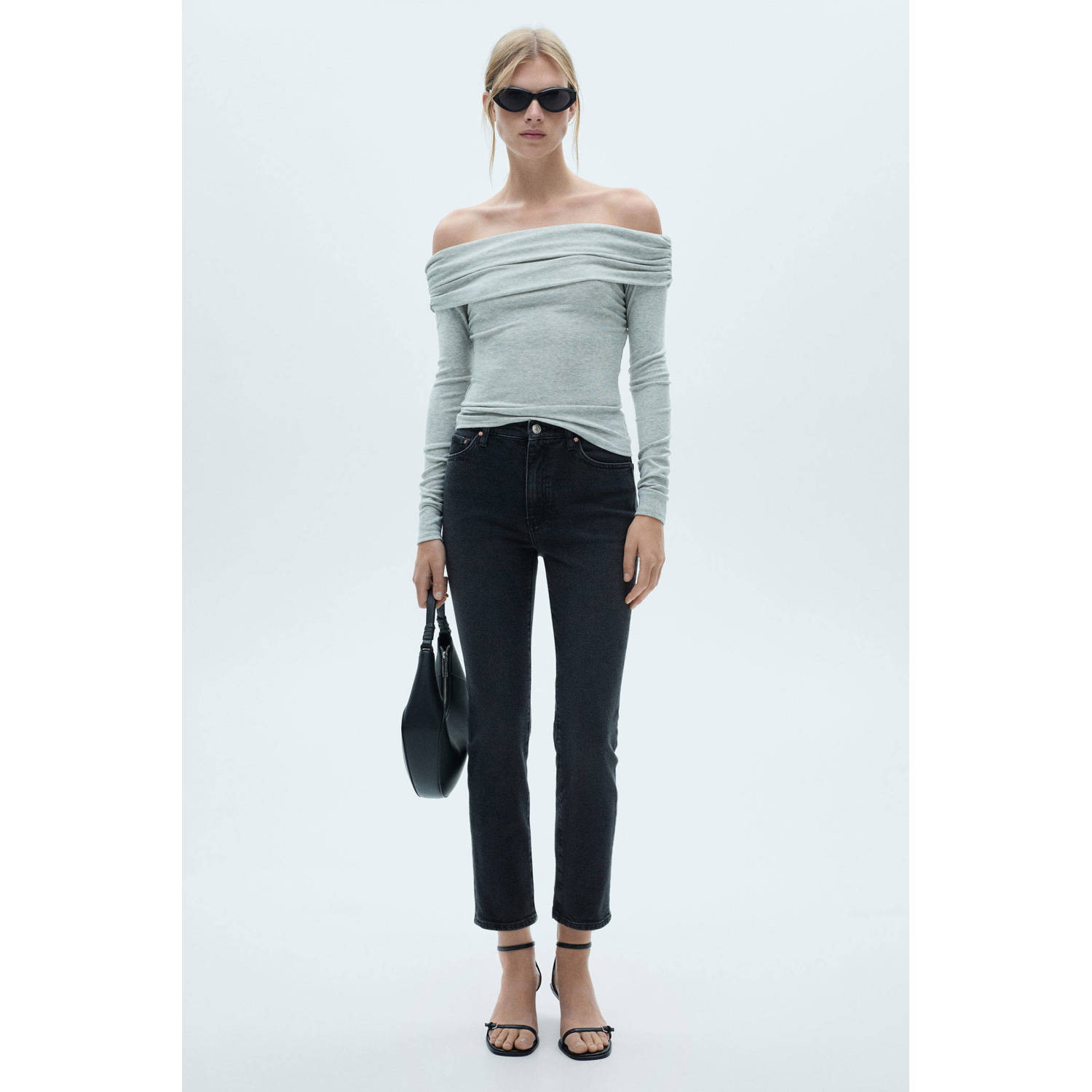 Mango cropped slim fit jeans grey denim