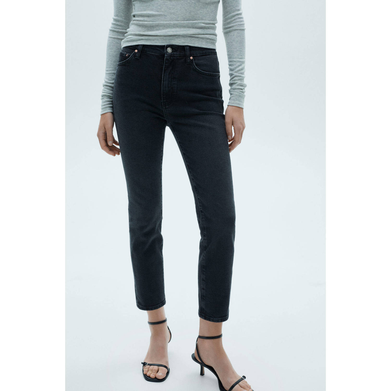 Mango cropped slim fit jeans grey denim