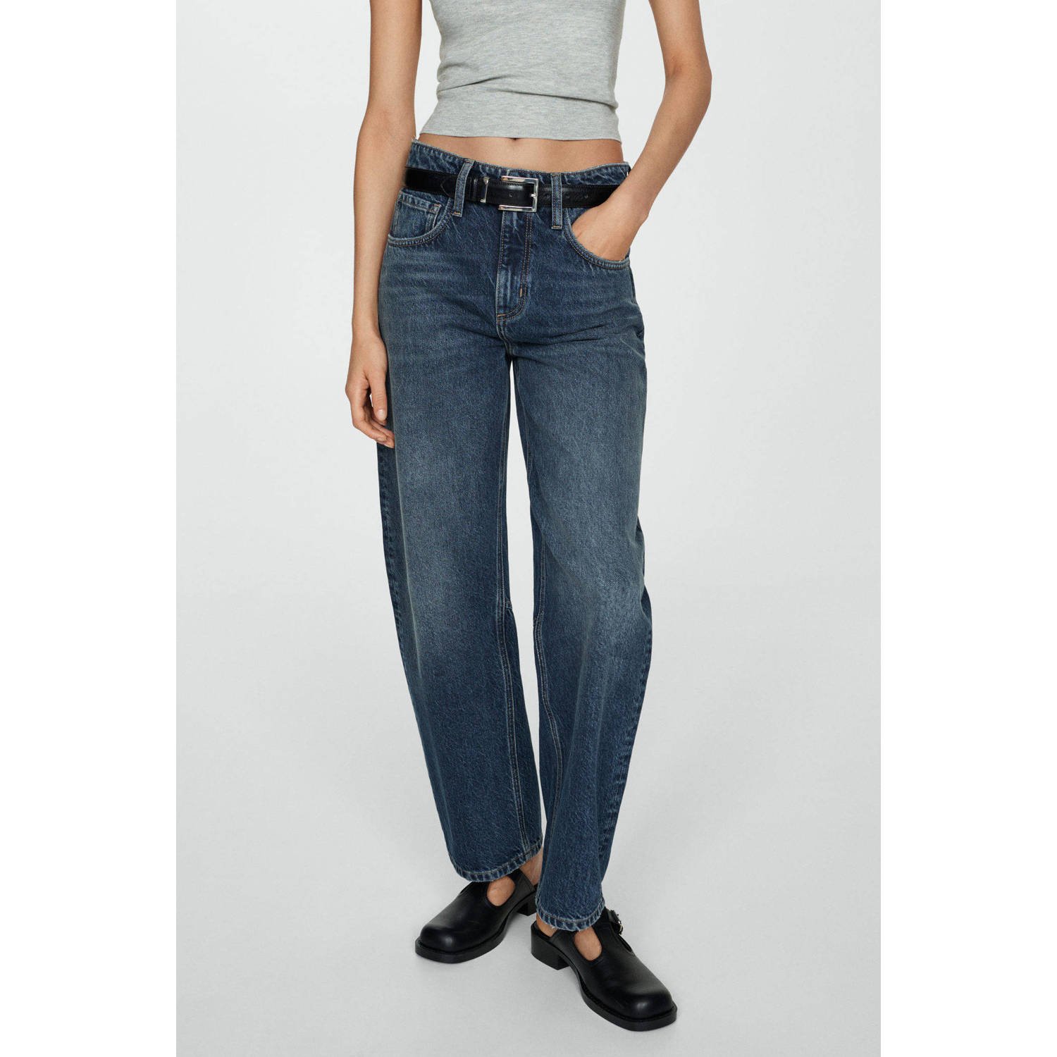 Mango wide leg jeans donkerblauw