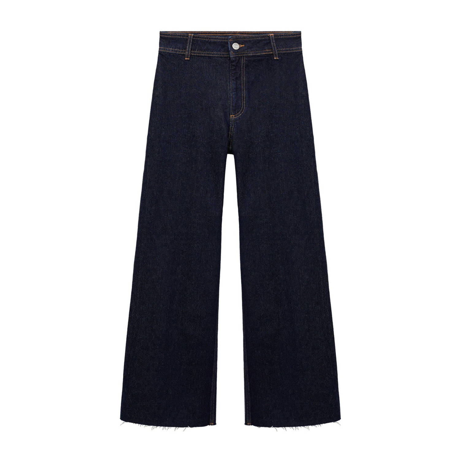 Mango cropped high waist wide leg jeans dark blue denim