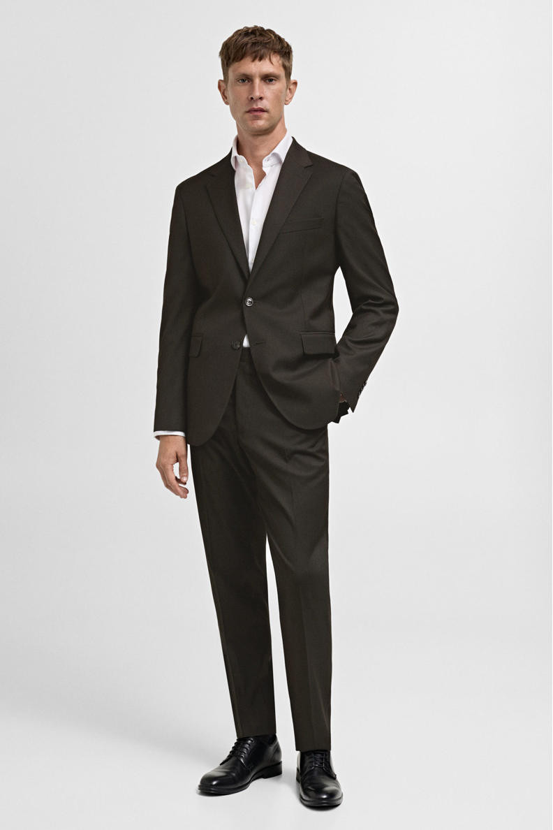 Mango Man slim fit colbert met pied-de-poule bruin Mango Man slim fit colbert met pied-de-poule bruin