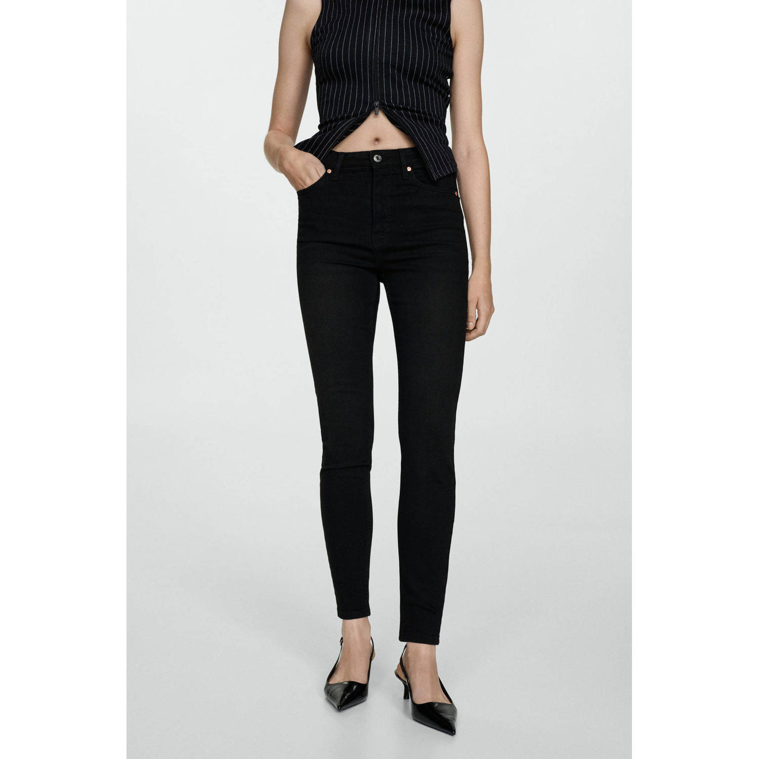 Mango high waist skinny jeans black denim