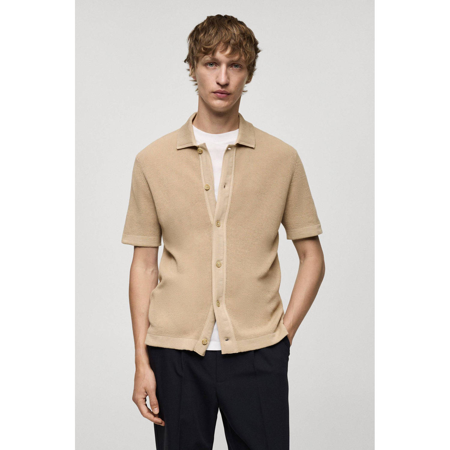 Mango Man regular fit overhemd lichtbeige