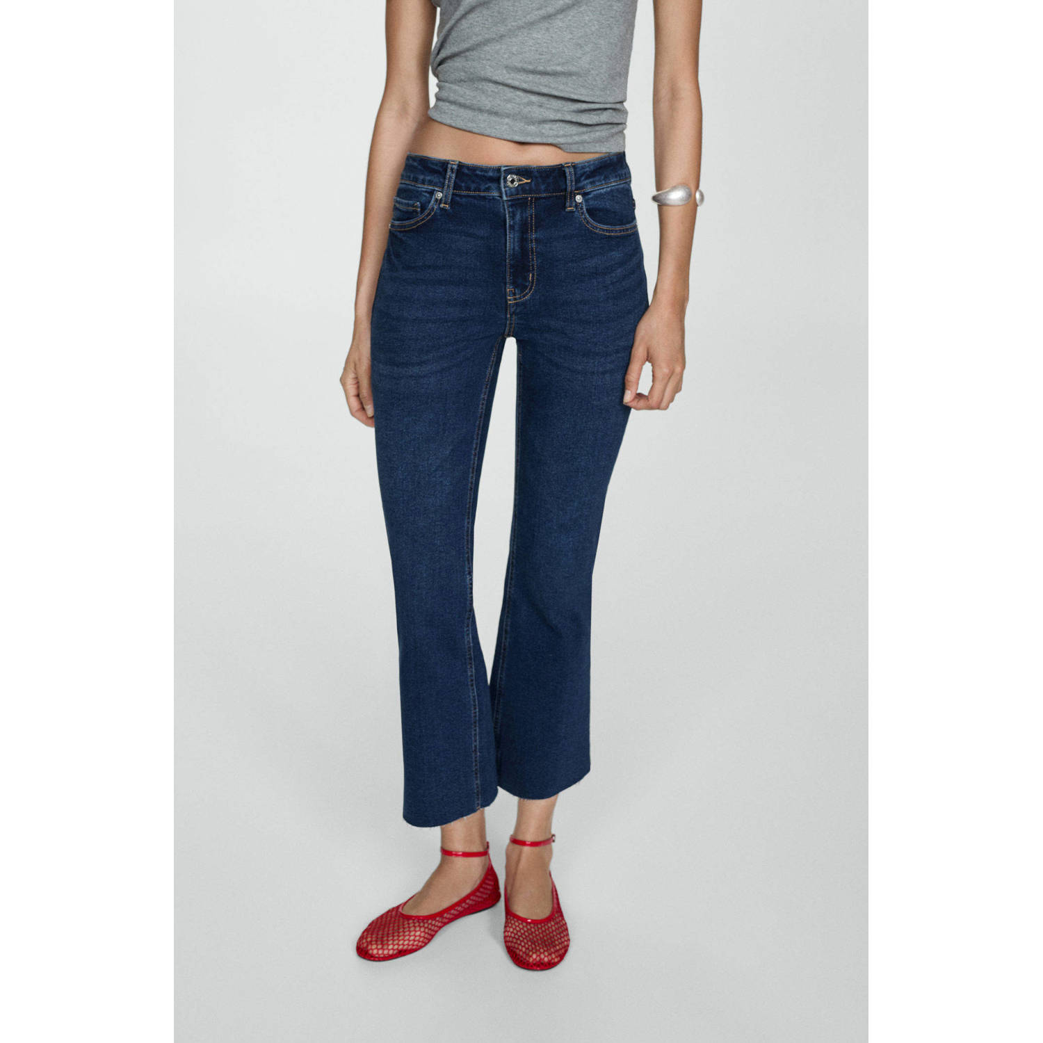 Mango cropped low waist flared jeans dark blue denim