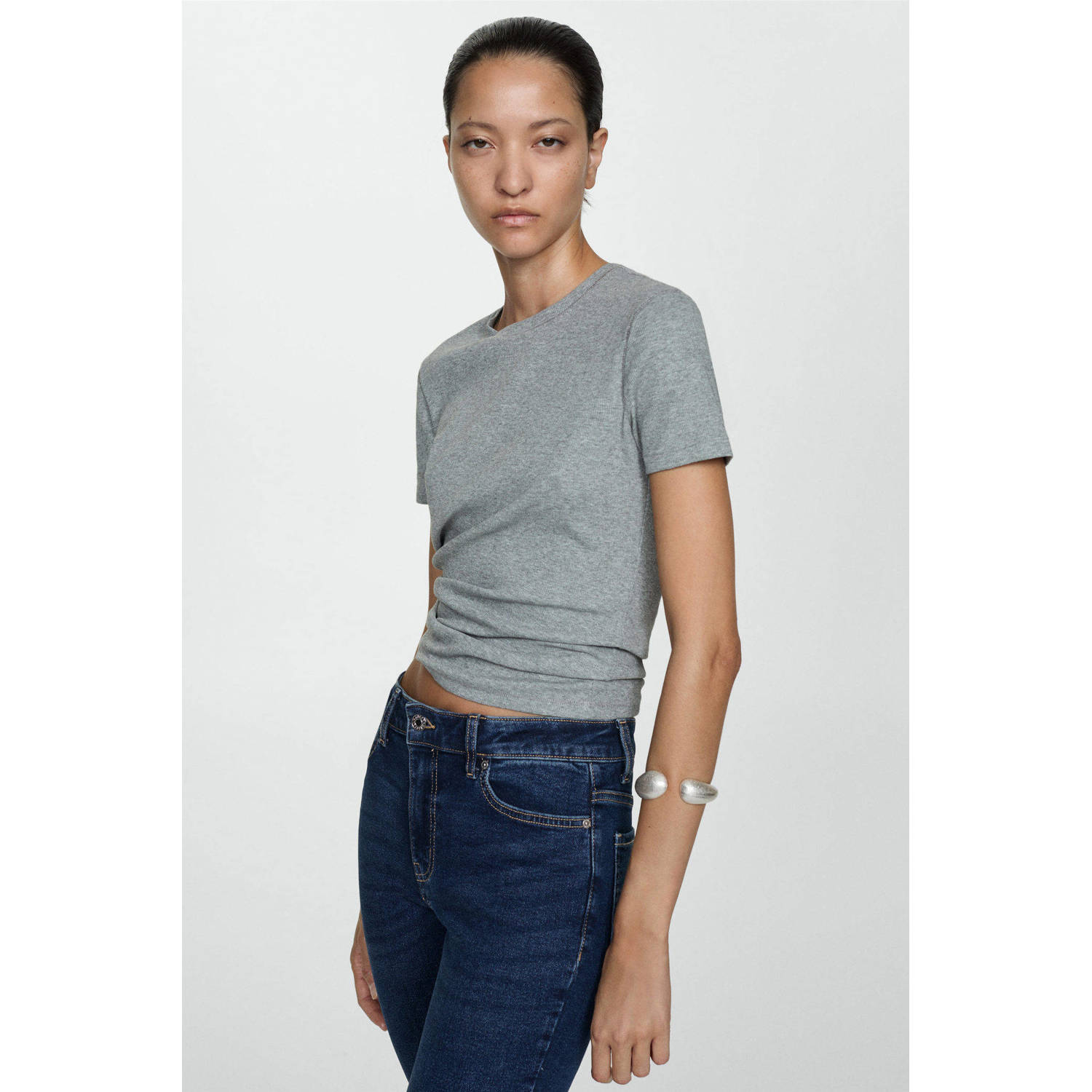 Mango cropped low waist flared jeans dark blue denim