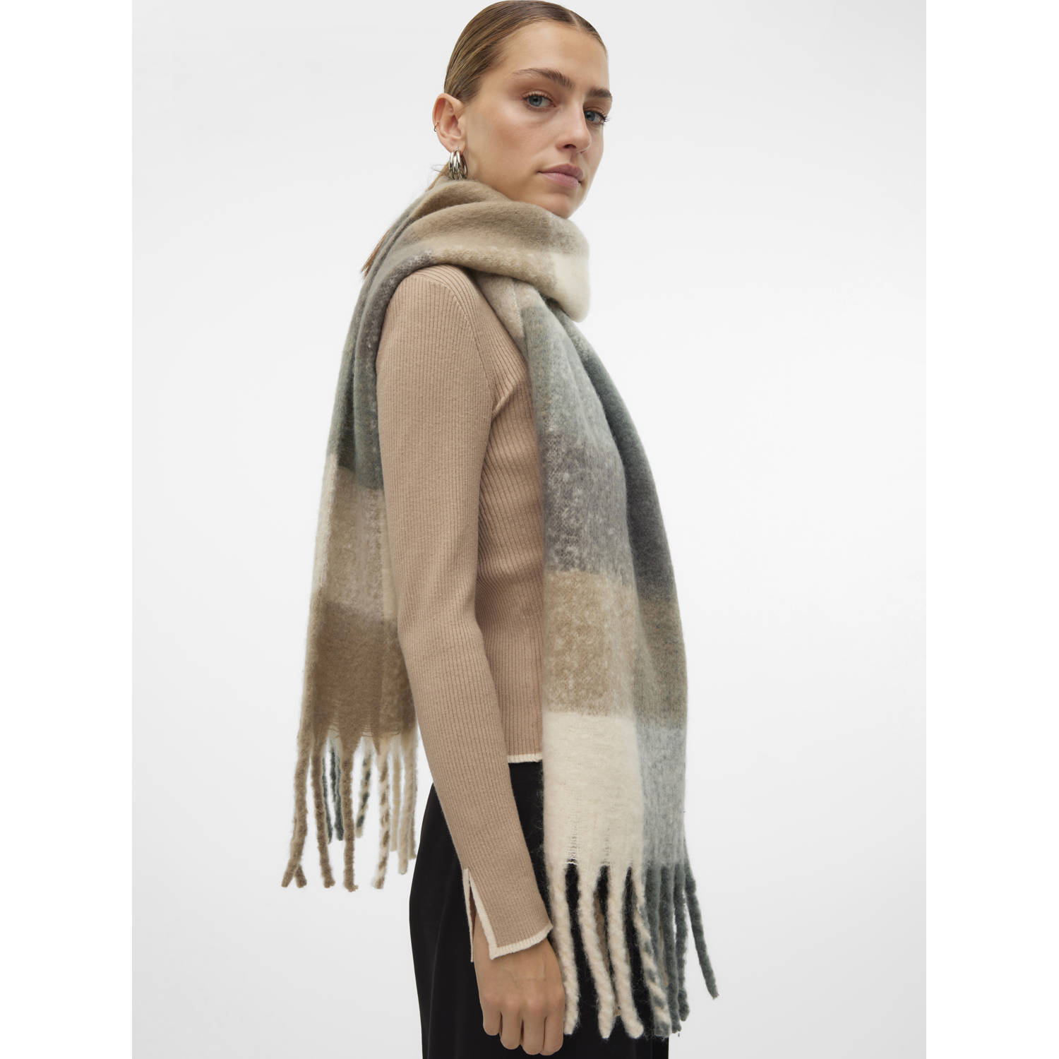 VERO MODA sjaal VMIVY met franjes beige