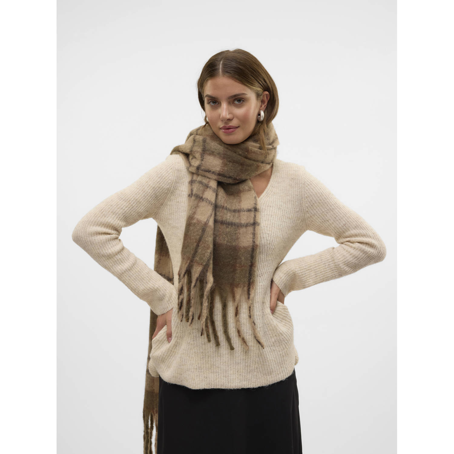 VERO MODA sjaal VMIVY met franjes bruin