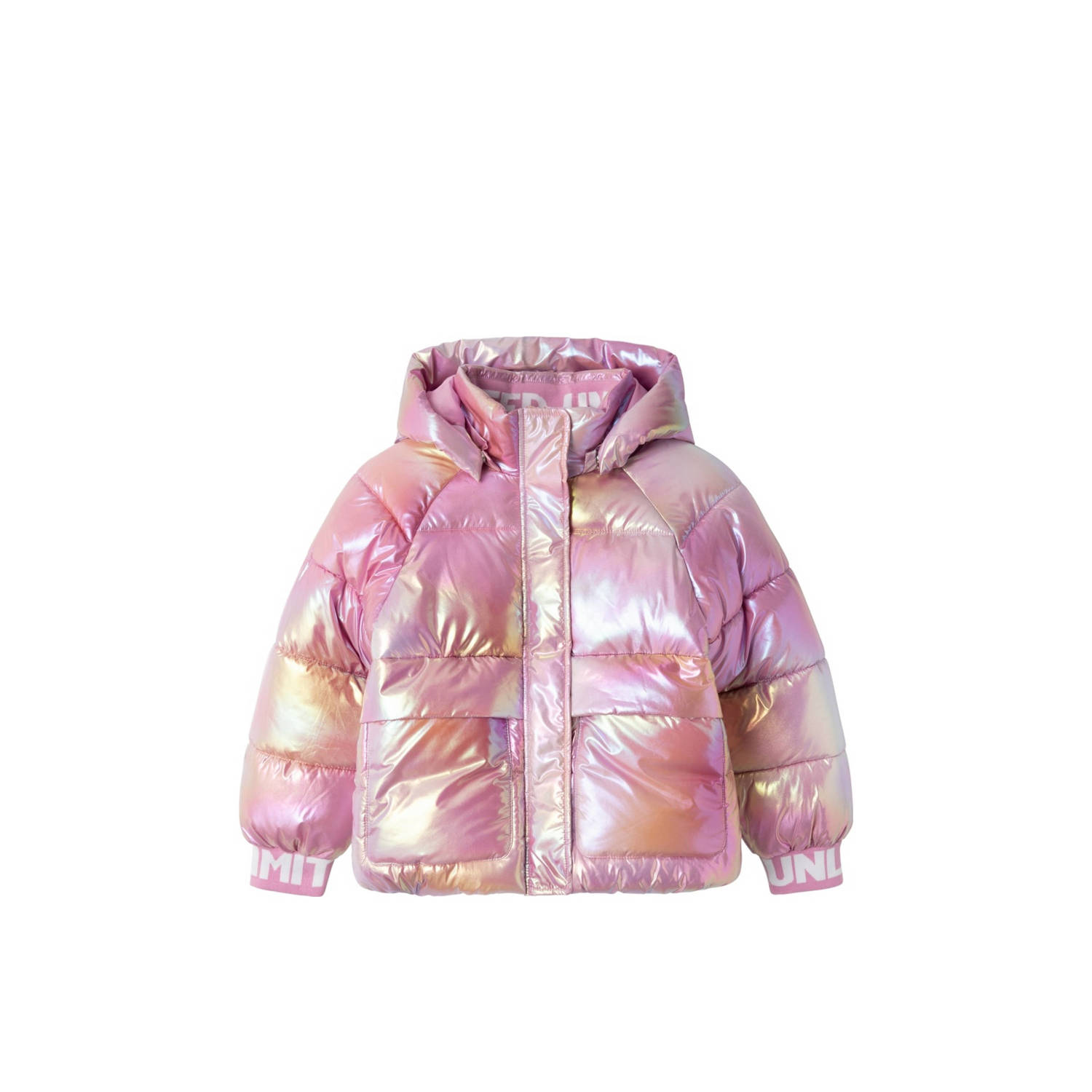 NAME IT KIDS metallic gewatteerde winterjas NKFMALAN roze metallic