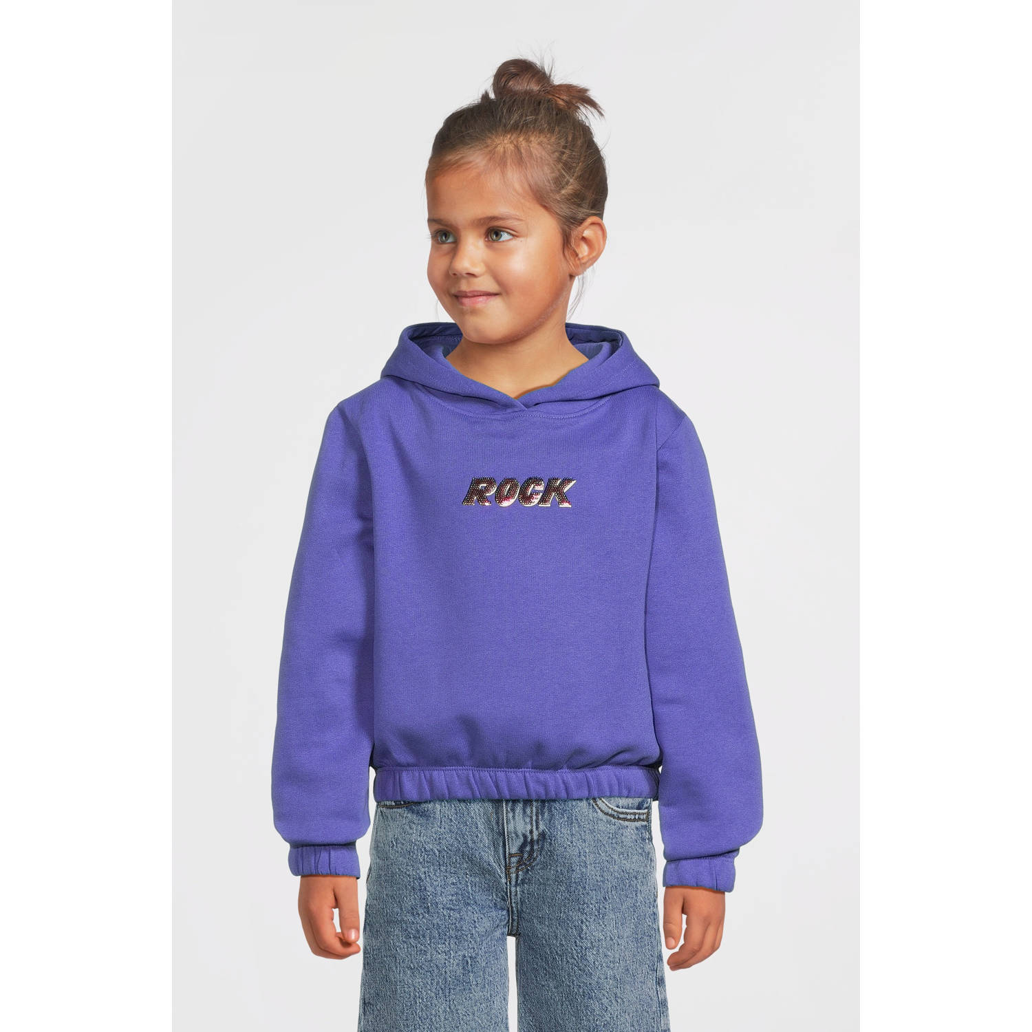 NAME IT KIDS hoodie NKFOLANJA met printopdruk en pailletten blauw