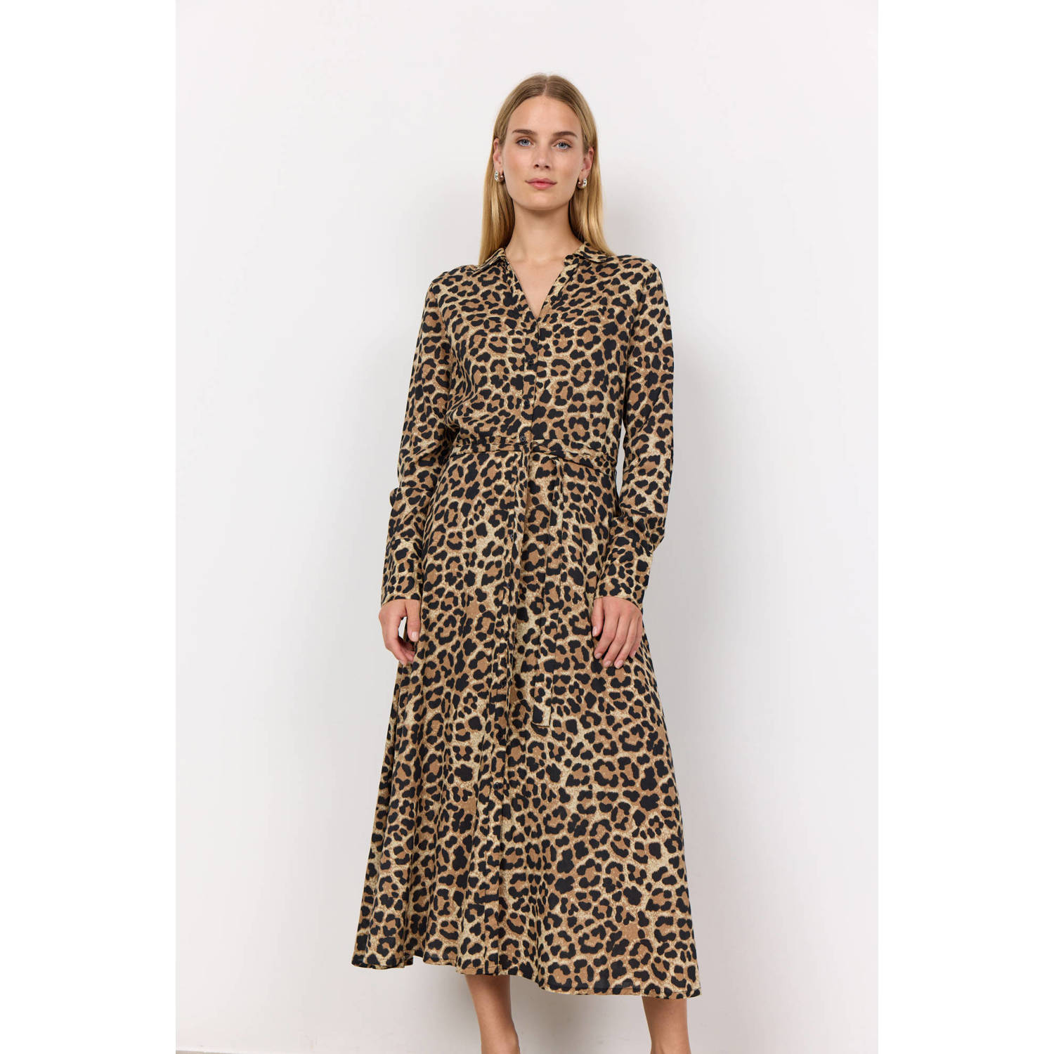 Soyaconcept jurk met panterprint en ceintuur bruin zwart
