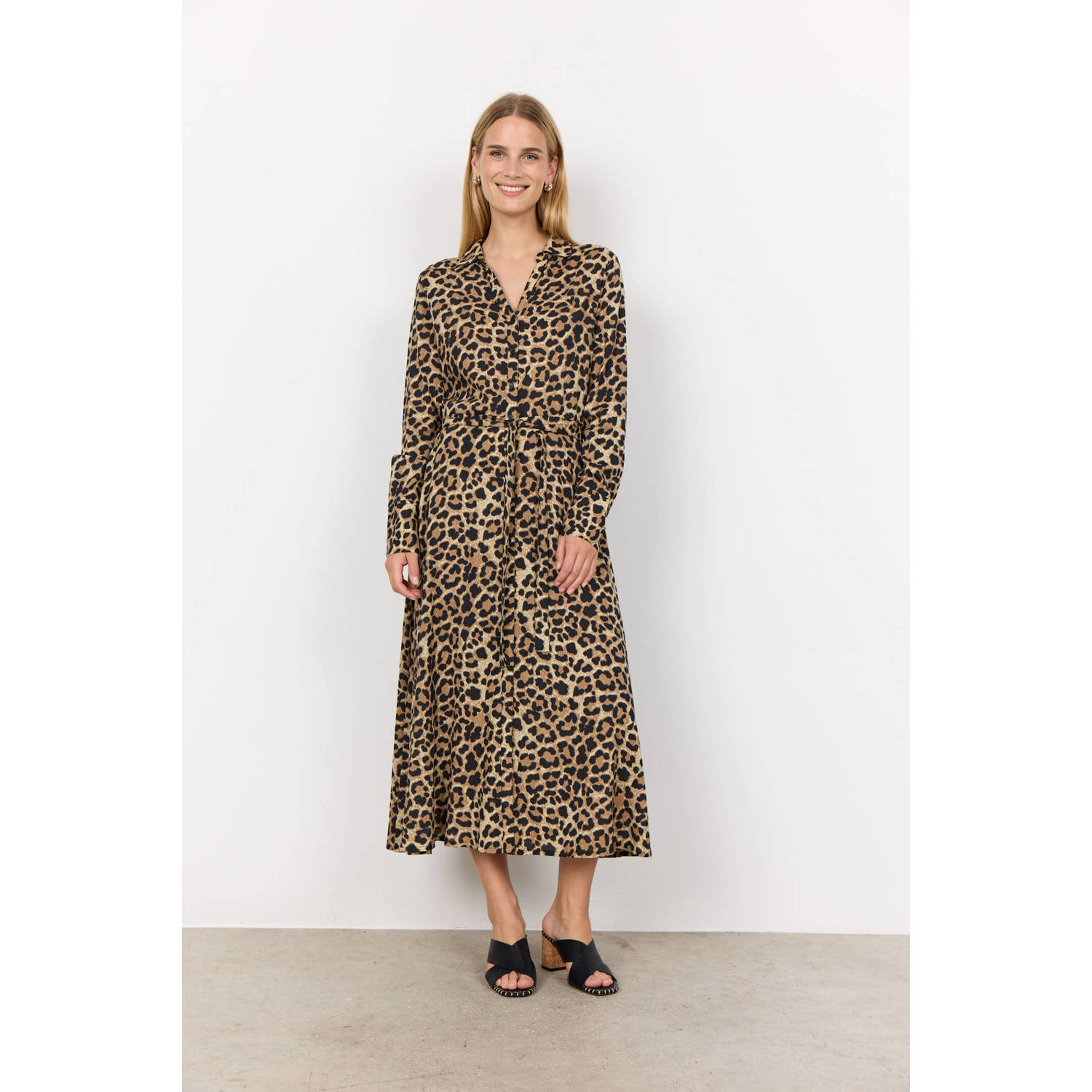 Soyaconcept jurk met panterprint en ceintuur bruin zwart