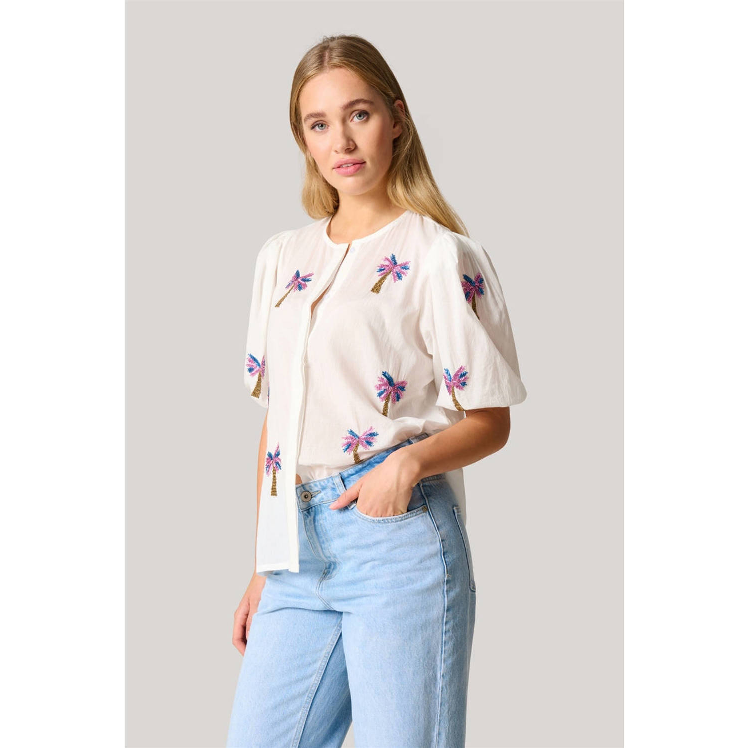 Shoeby blouse wit roze blauw