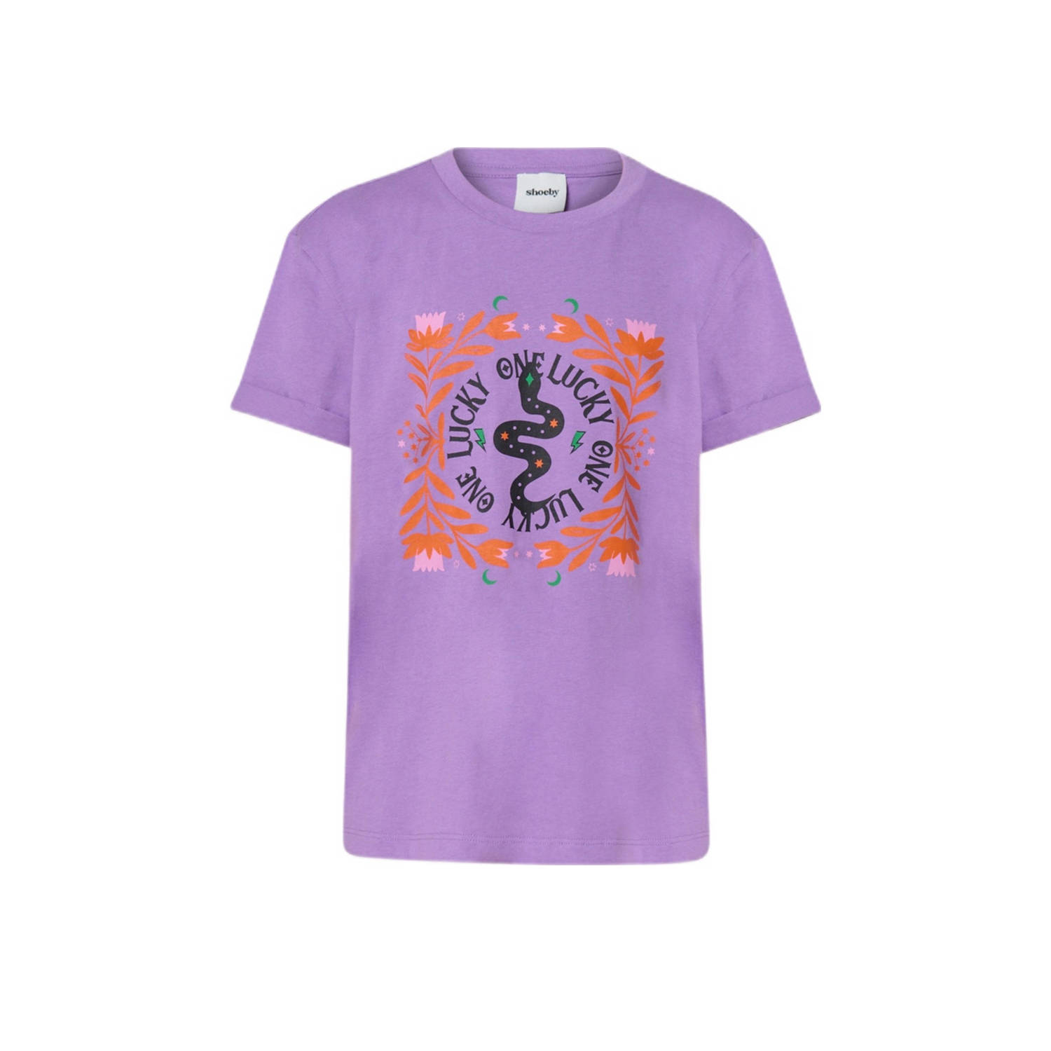 Shoeby T-shirt met printopdruk paars Meisjes Katoen Ronde hals Printopdruk 110 116