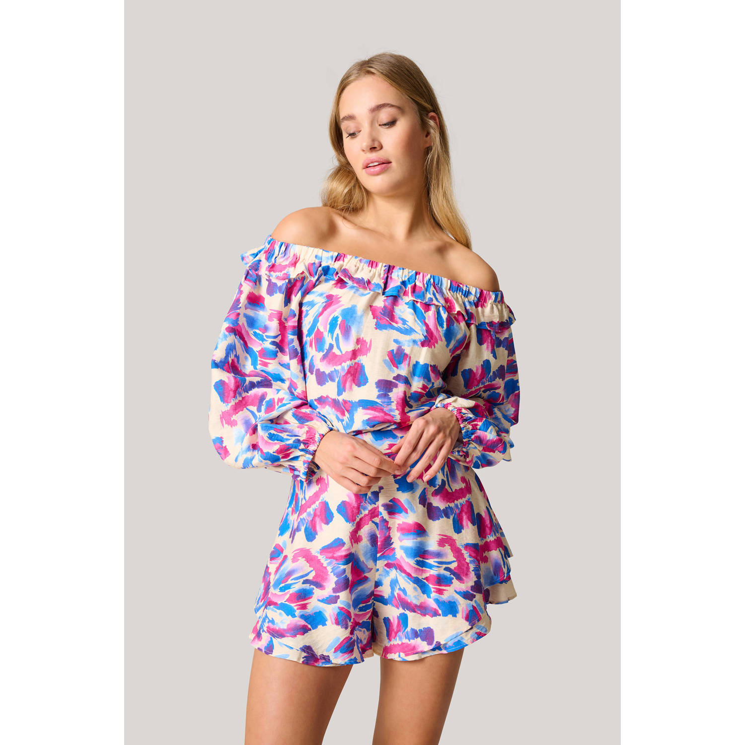 Shoeby off shoulder top roze blauw