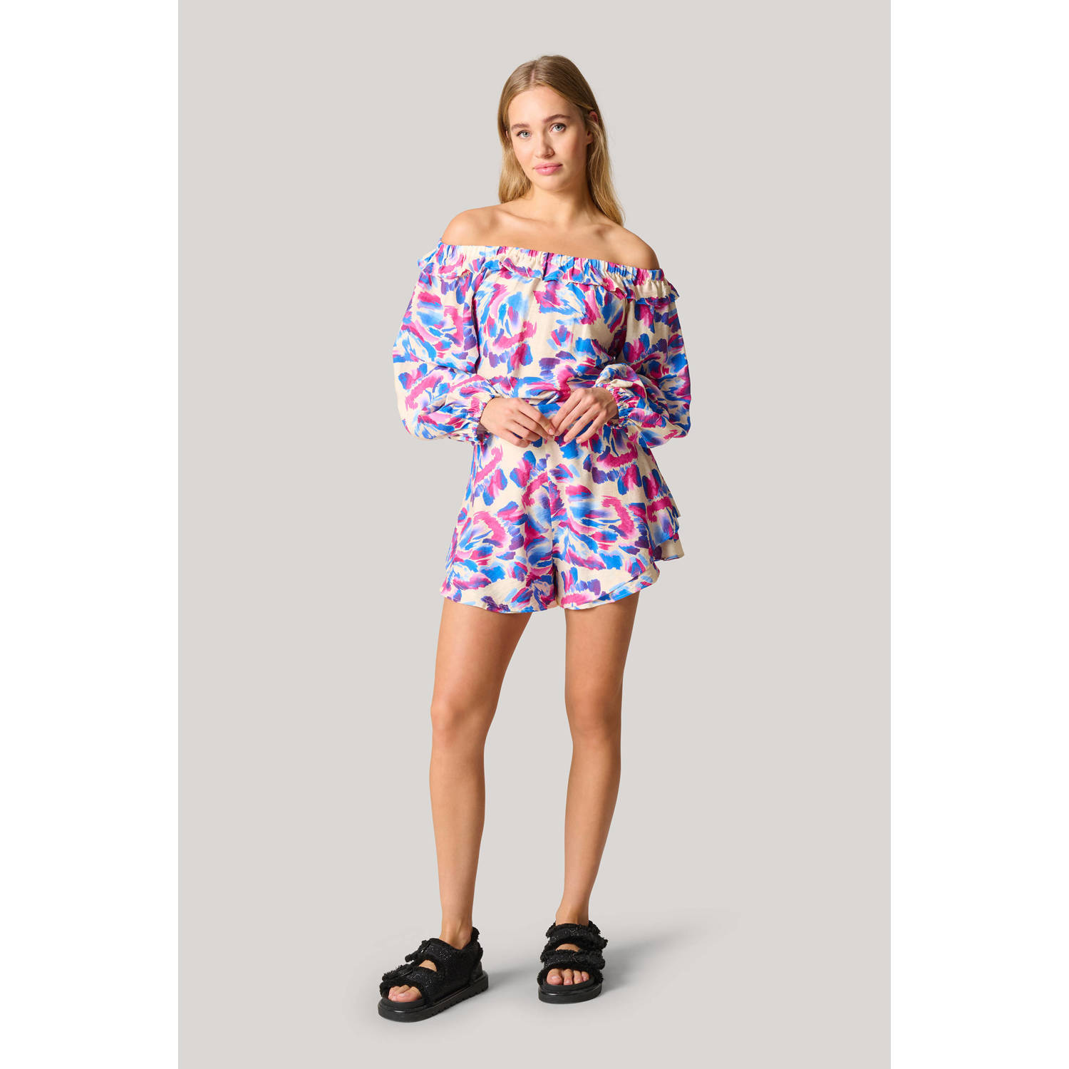 Shoeby off shoulder top roze blauw