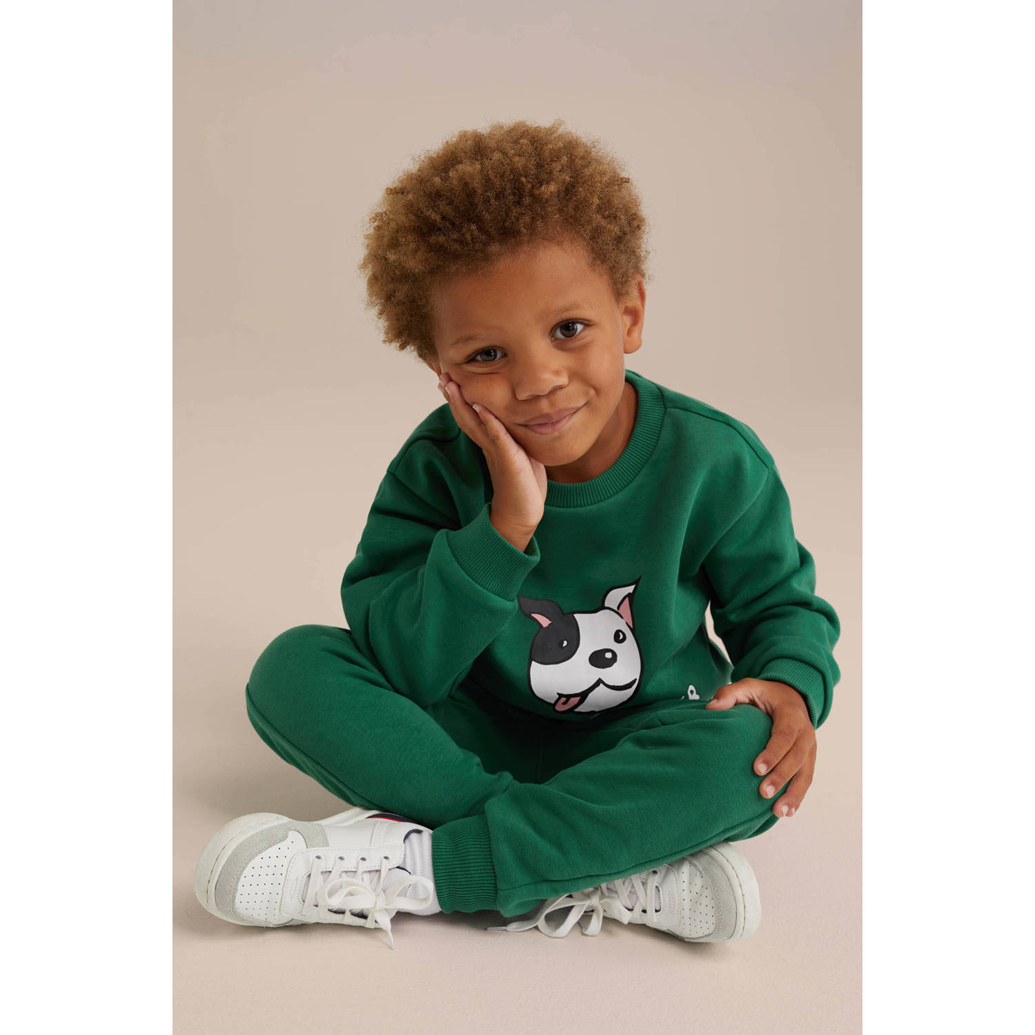 WE Fashion slim fit broek met printopdruk donkergroen