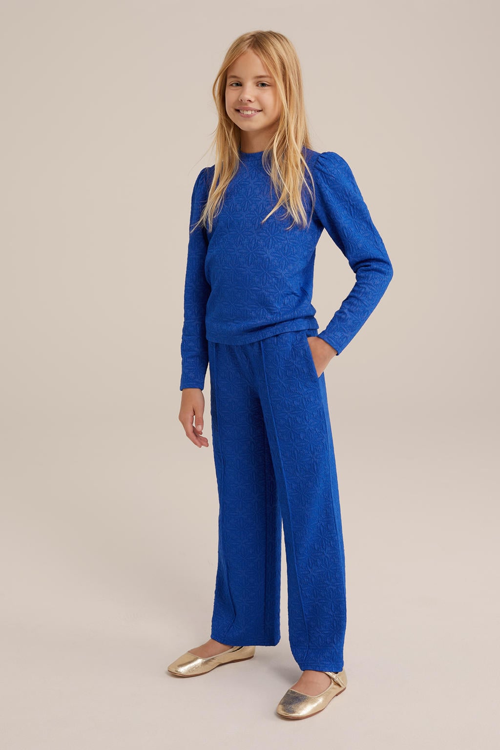 Blauwe meisjes WE Fashion broek kobalt van viscose met elastische tailleband en effen