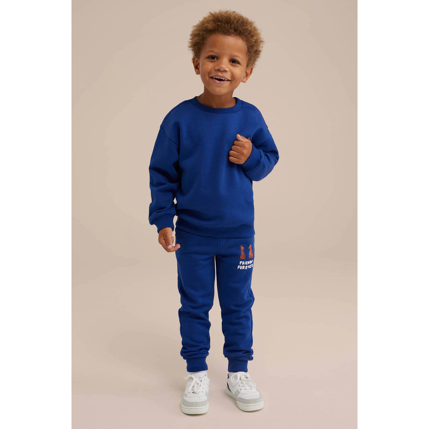 WE Fashion slim fit broek met printopdruk kobalt blauw