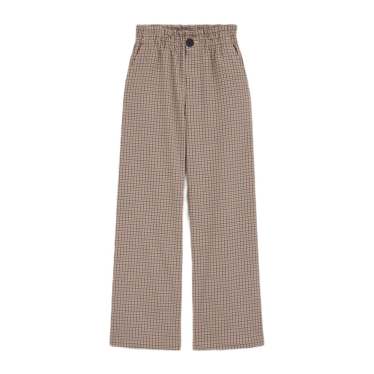 WE Fashion geruite straight fit broek beige bruin donkerblauw