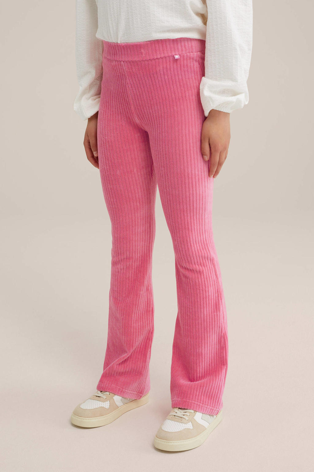Roze meisjes WE Fundamentals velours flared broek van corduroy met regular waist, elastische tailleband en effen