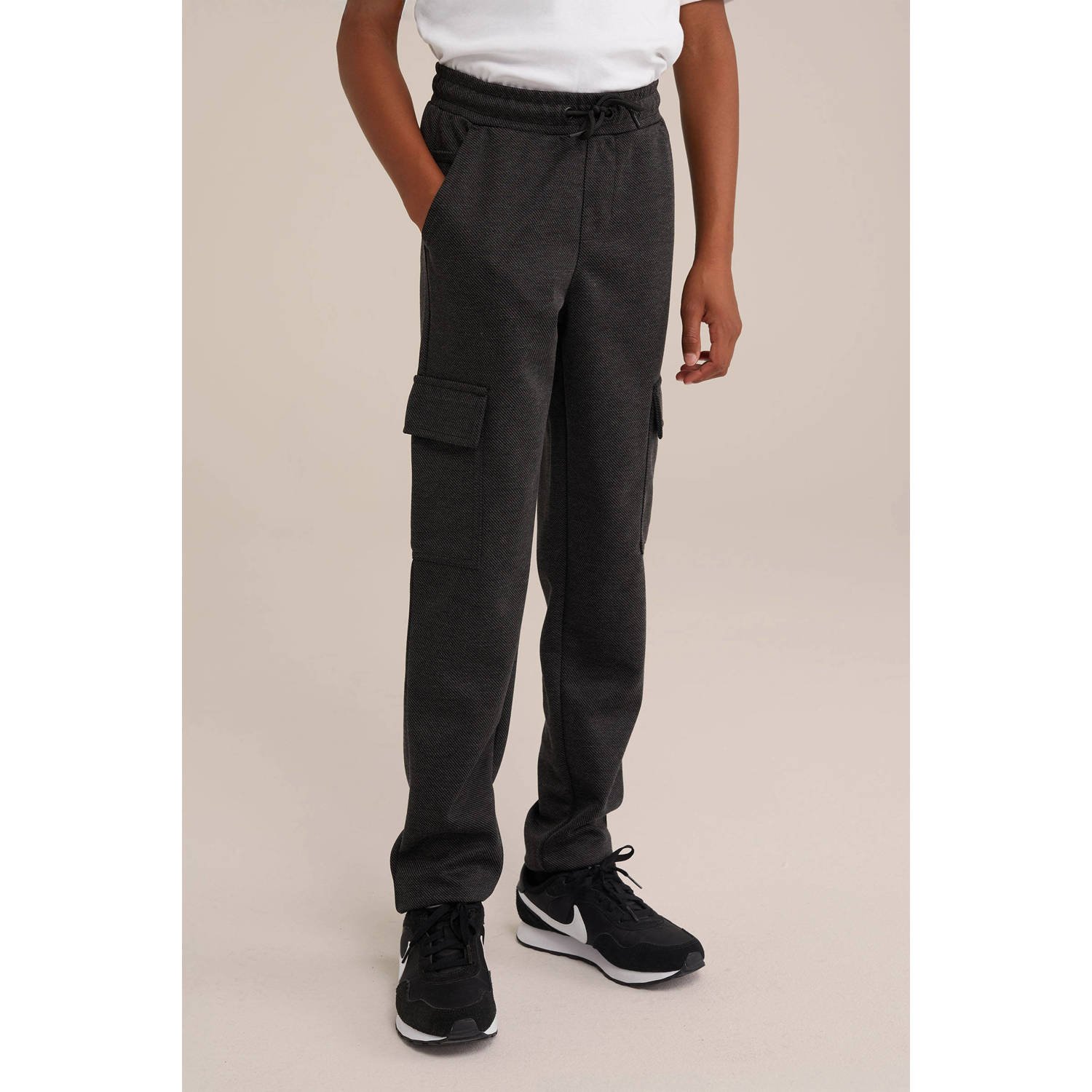 WE Fashion gemêleerde slim fit joggingbroek black melange