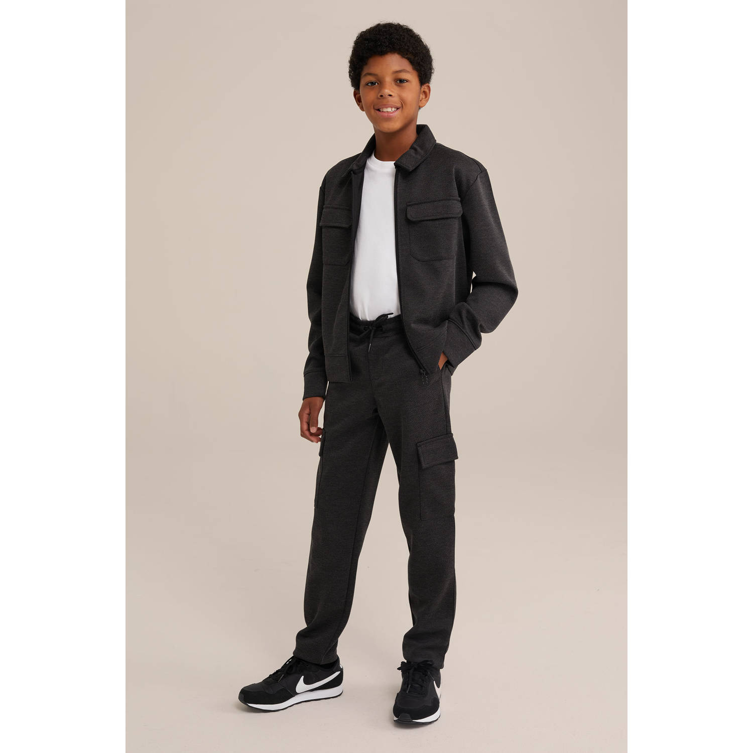 WE Fashion gemêleerde slim fit joggingbroek black melange