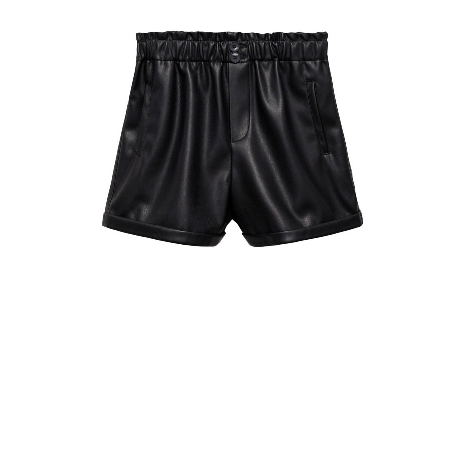 Mango Kids imitatieleren paperbag short zwart