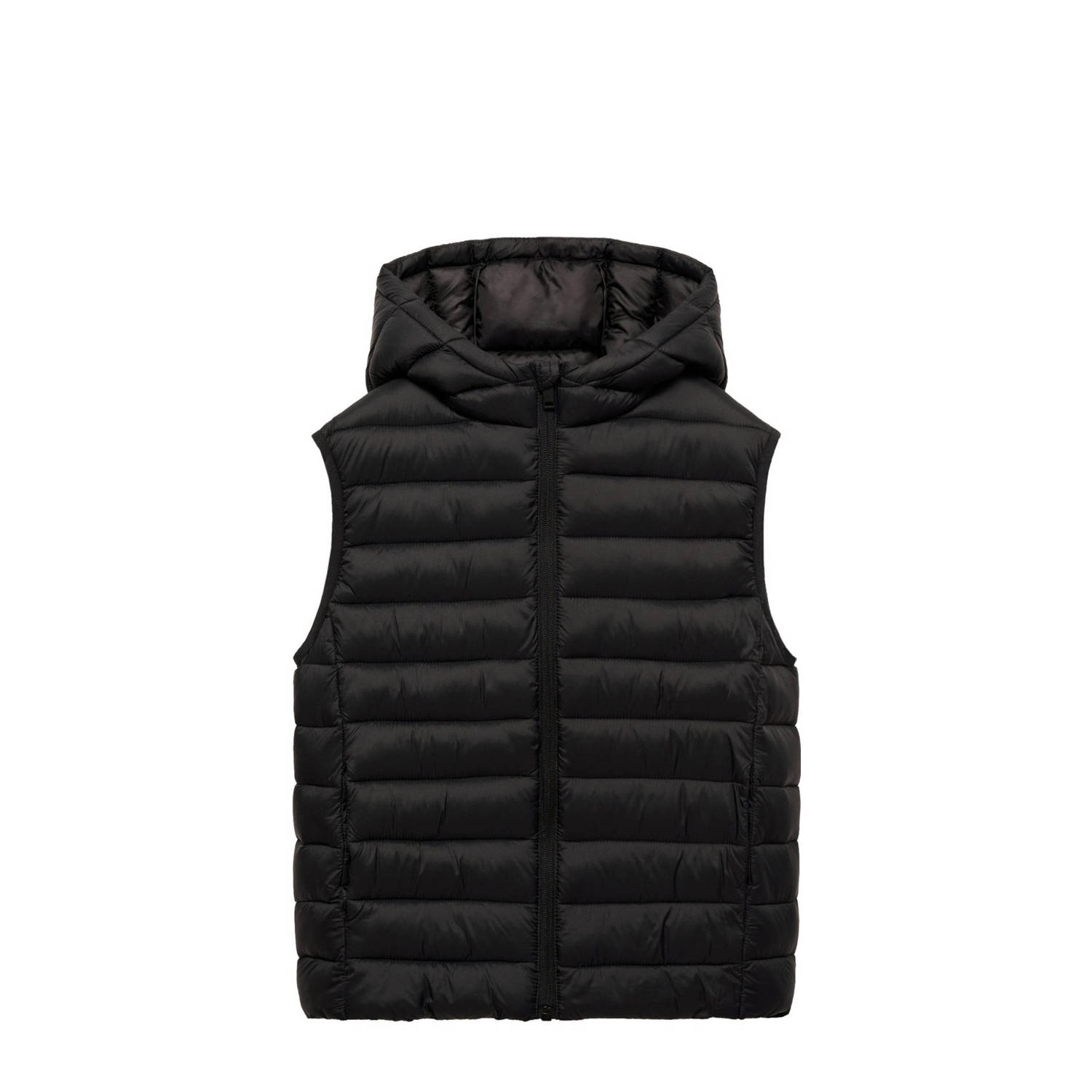 Mango Kids bodywarmer zwart Jongens Polyamide Capuchon Effen 140