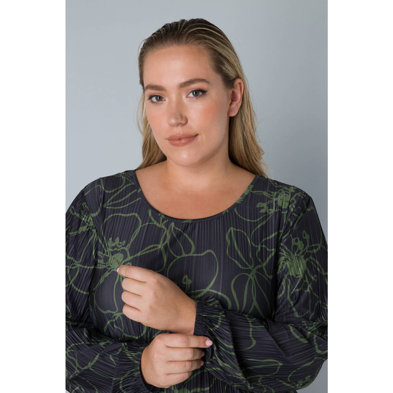 Colletta top met all over print en textuur zwart groen