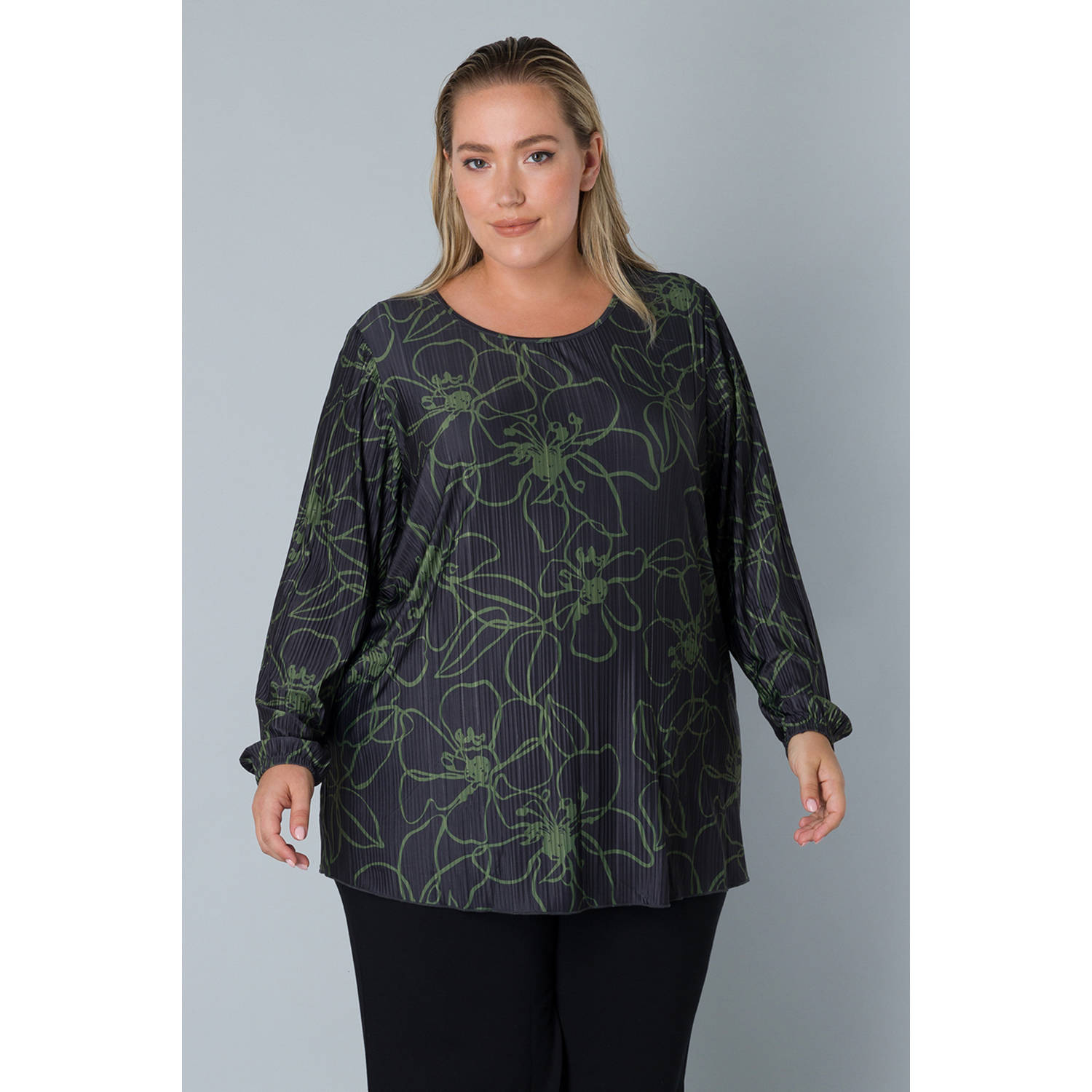 Colletta top met all over print en textuur zwart groen