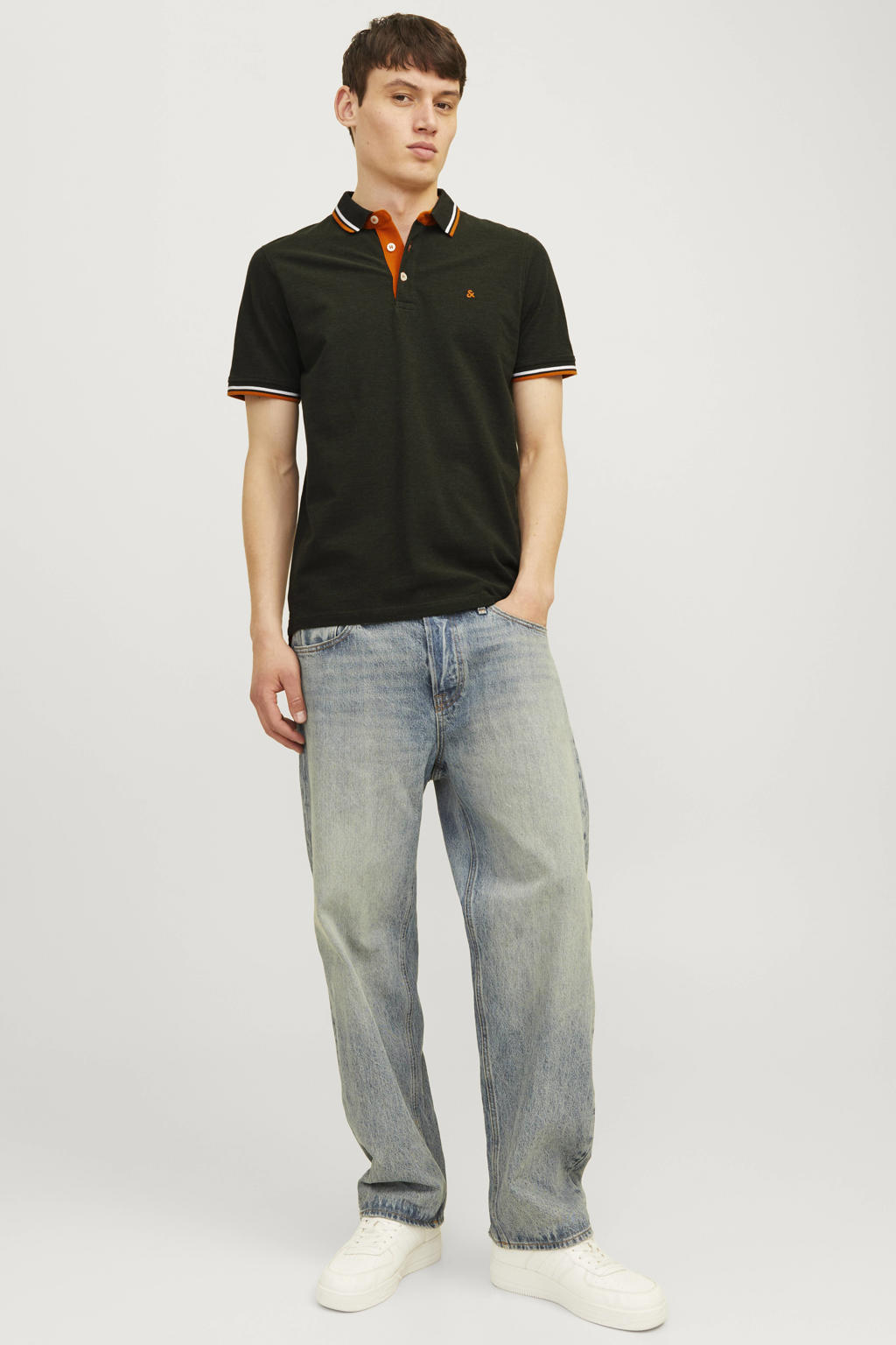 JACK & JONES ESSENTIALS slim fit polo JJEPAULOS donkergroen