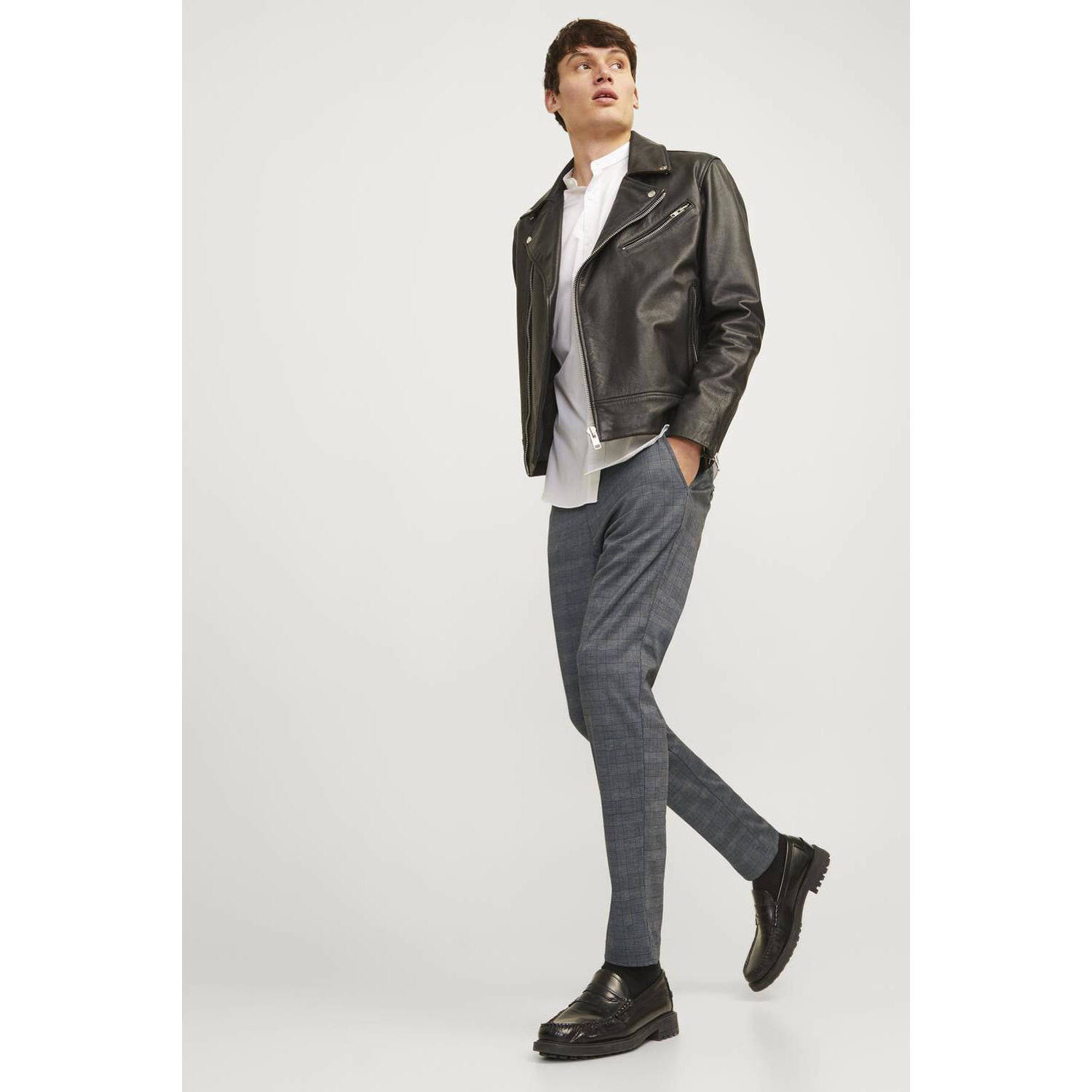 JACK & JONES PANTS STUDIO geruite slim fit chino JPSTMARCO JJCOOPER grijs