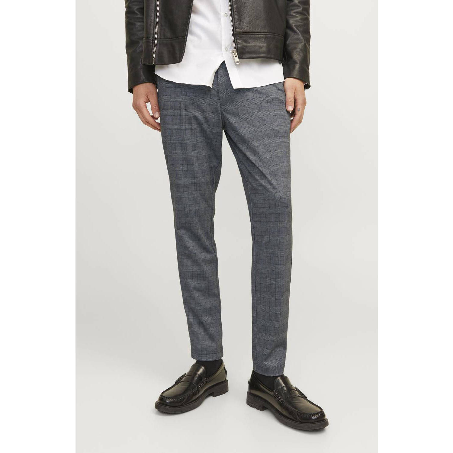 JACK & JONES PANTS STUDIO geruite slim fit chino JPSTMARCO JJCOOPER grijs