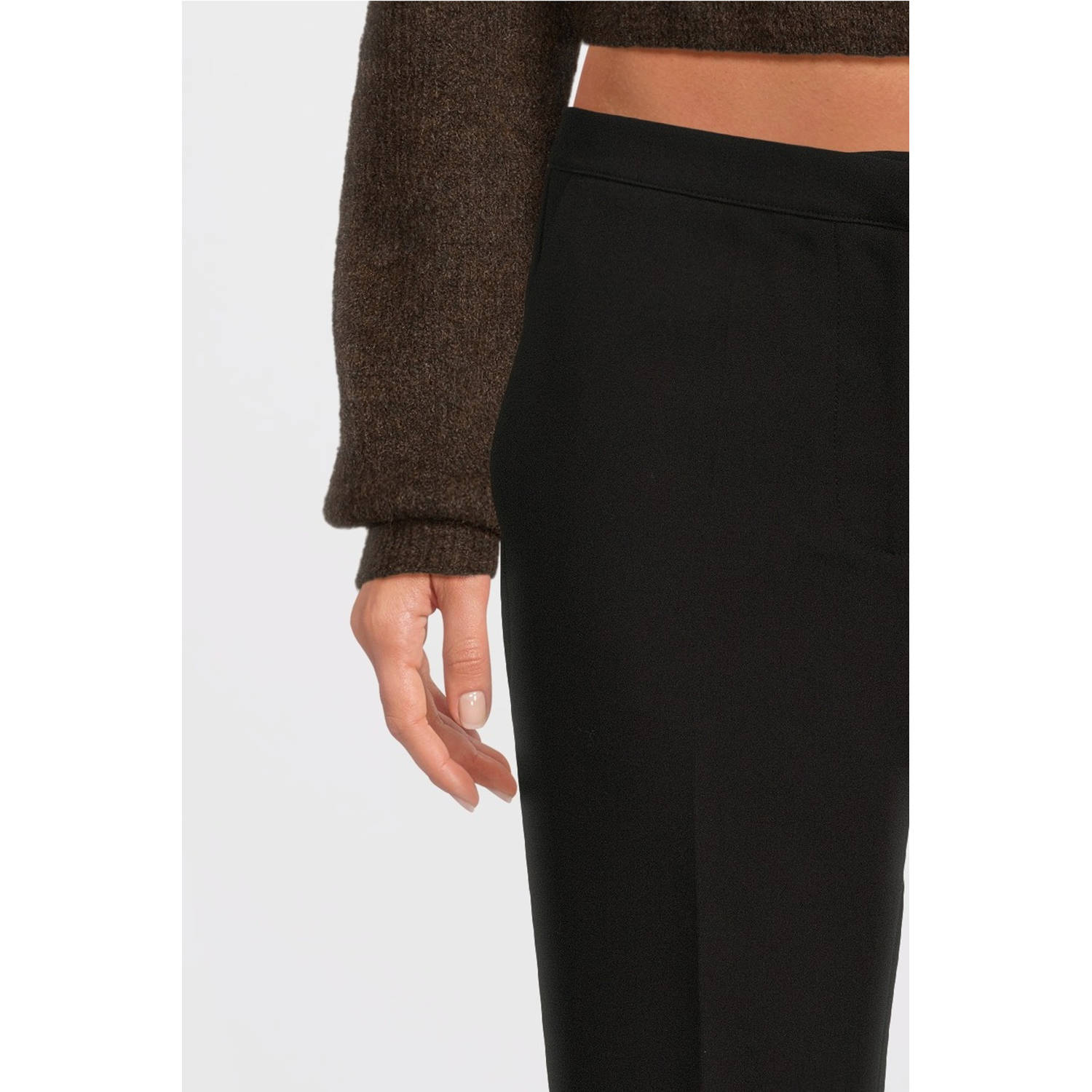 Another-Label low waist tapered fit broek Milly zwart