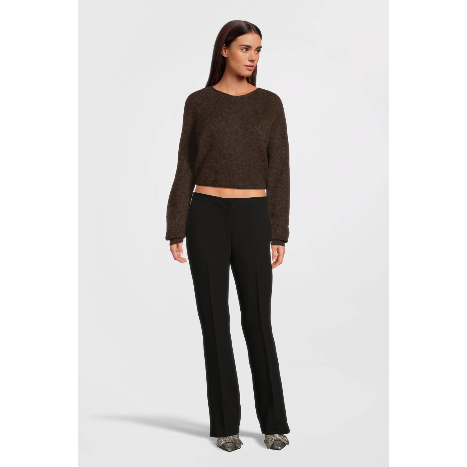 Another-Label low waist tapered fit broek Milly zwart