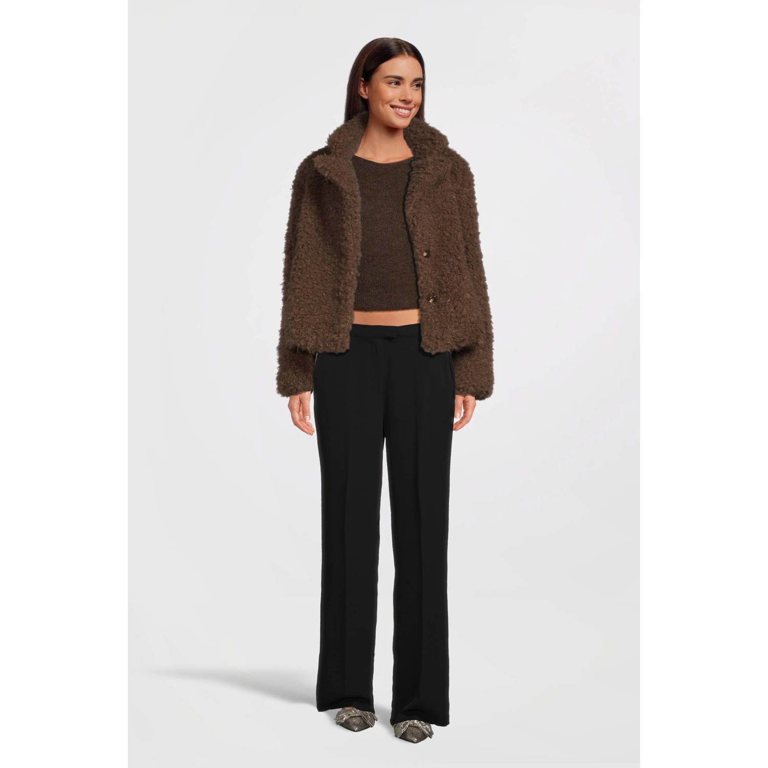 Another-Label high waist straight fit pantalon Doore zwart