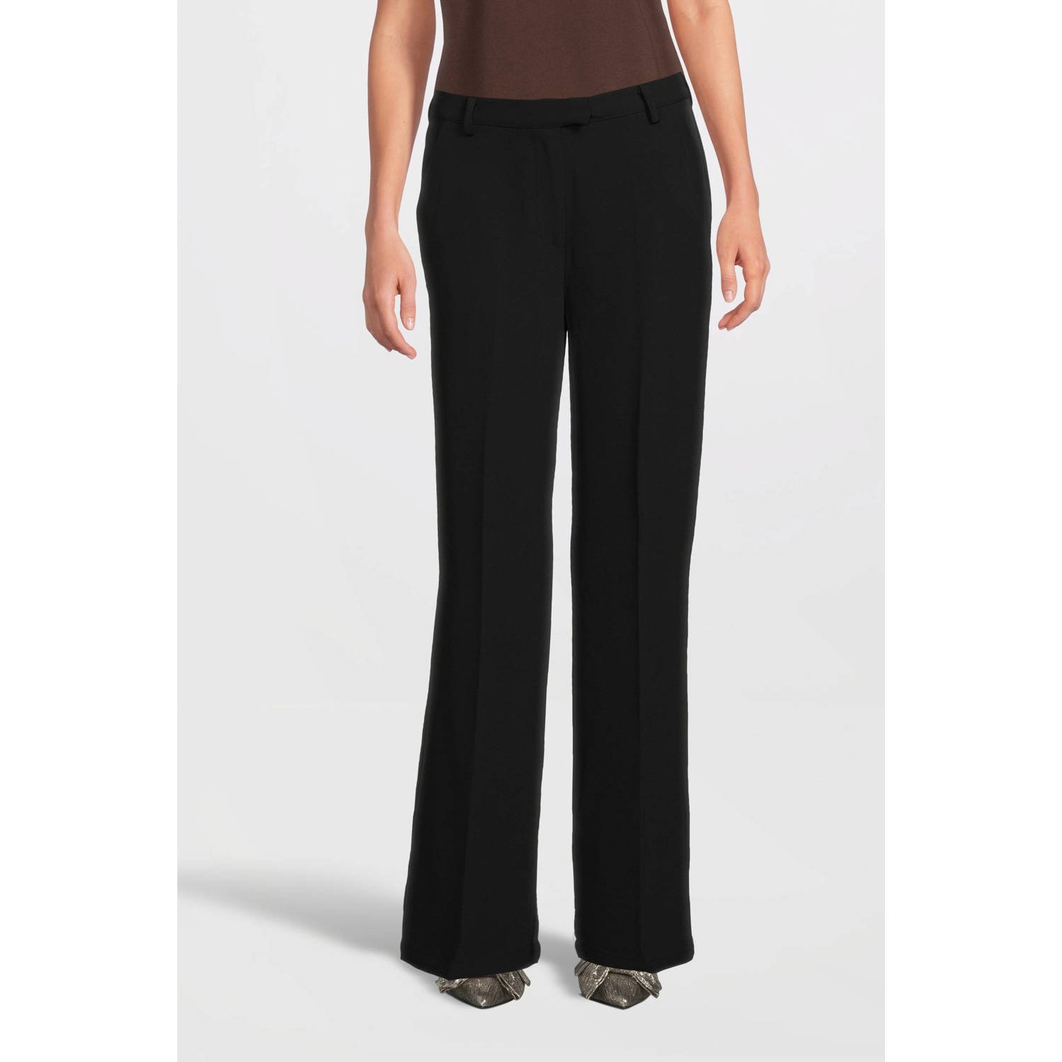 Another-Label high waist straight fit pantalon Doore zwart