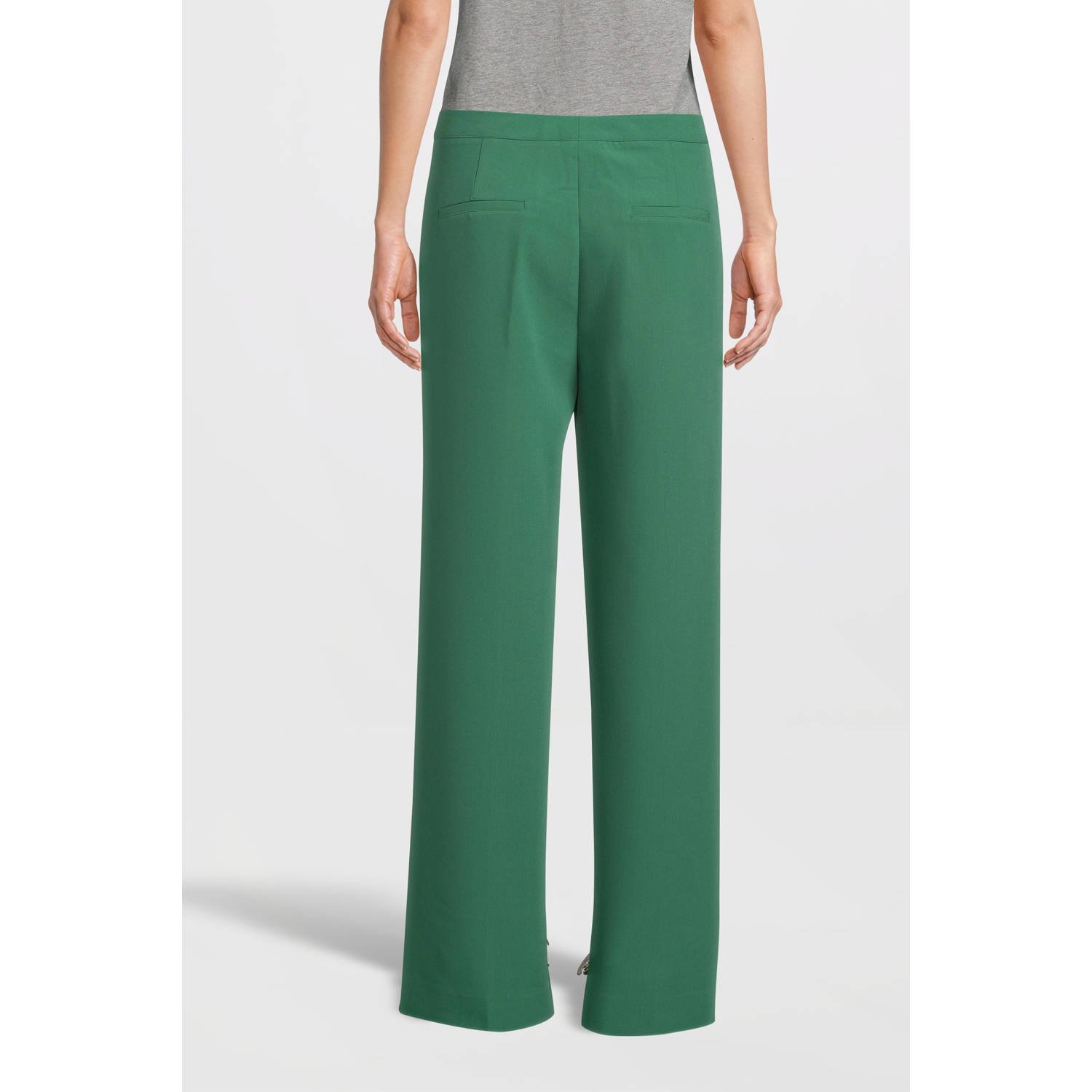 Another-Label high waist straight fit broek Moore groen