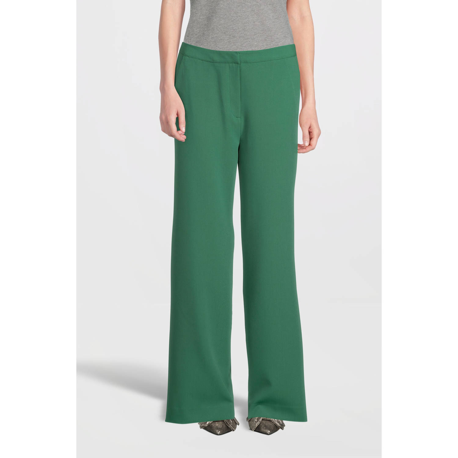 Another-Label high waist straight fit broek Moore groen