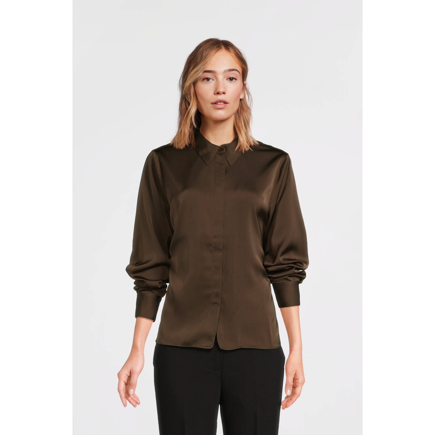 Another-Label blouse Caroline donkerbruin