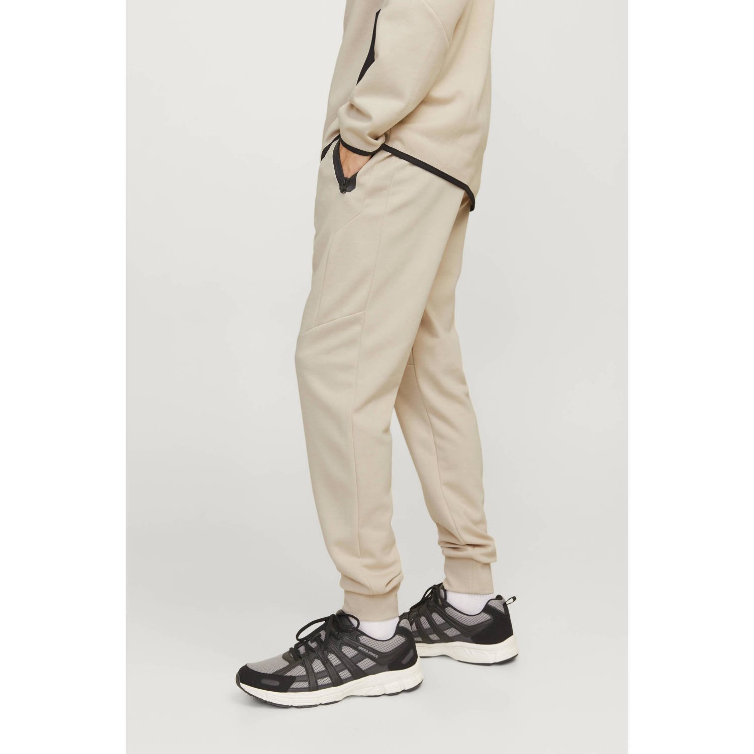 JACK & JONES PANTS STUDIO gemêleerde slim fit joggingbroek JPSTWILL moonbeam