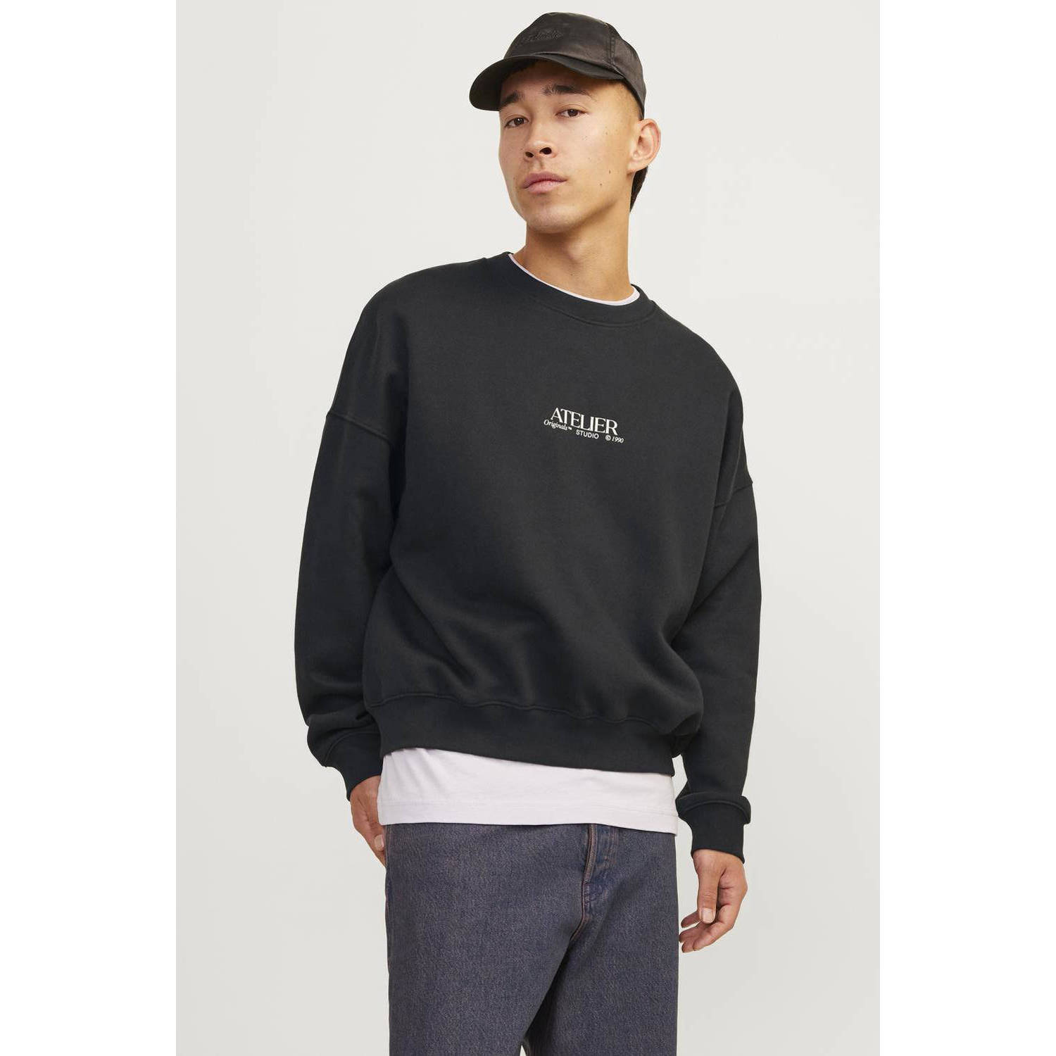 JACK & JONES ORIGINALS sweater JORBROOKLN met backprint zwart