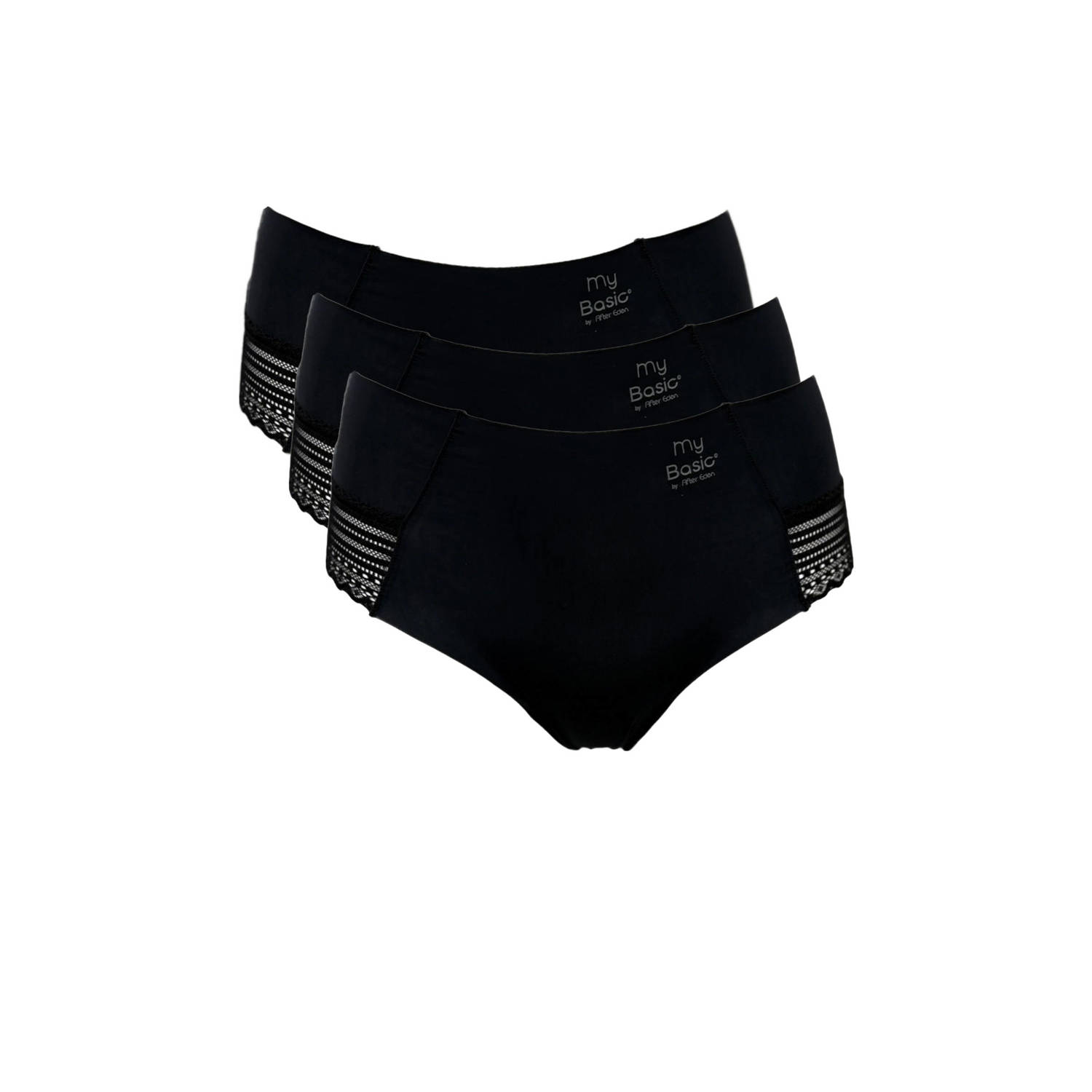 My Basic by After Eden naadloze hipster met kant (set van 3) zwart