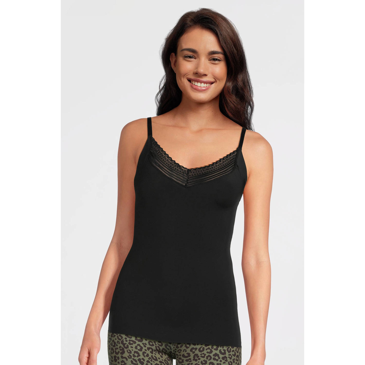 My Basic by After Eden naadloos hemd met kant (set van 2) zwart