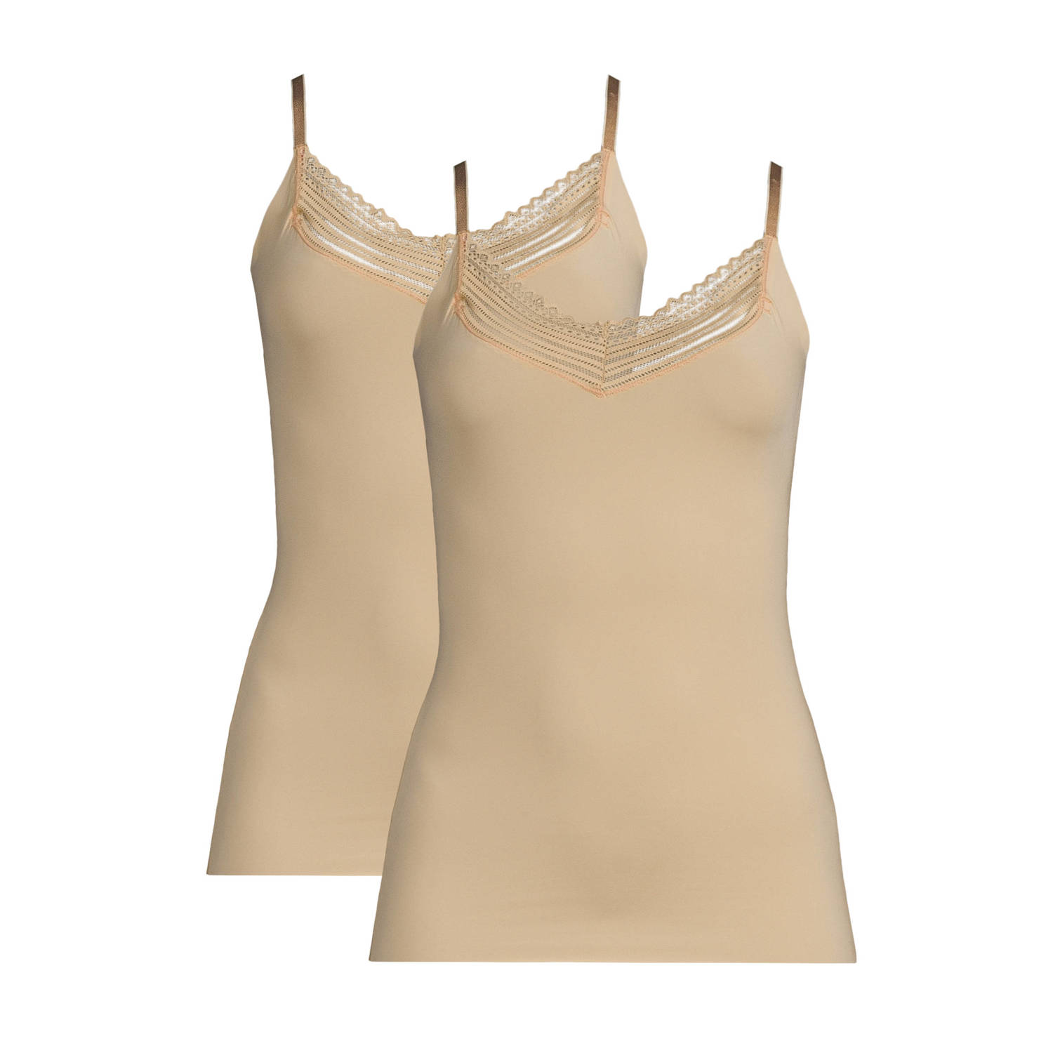 My Basic by After Eden naadloos hemd met kant (set van 2) beige
