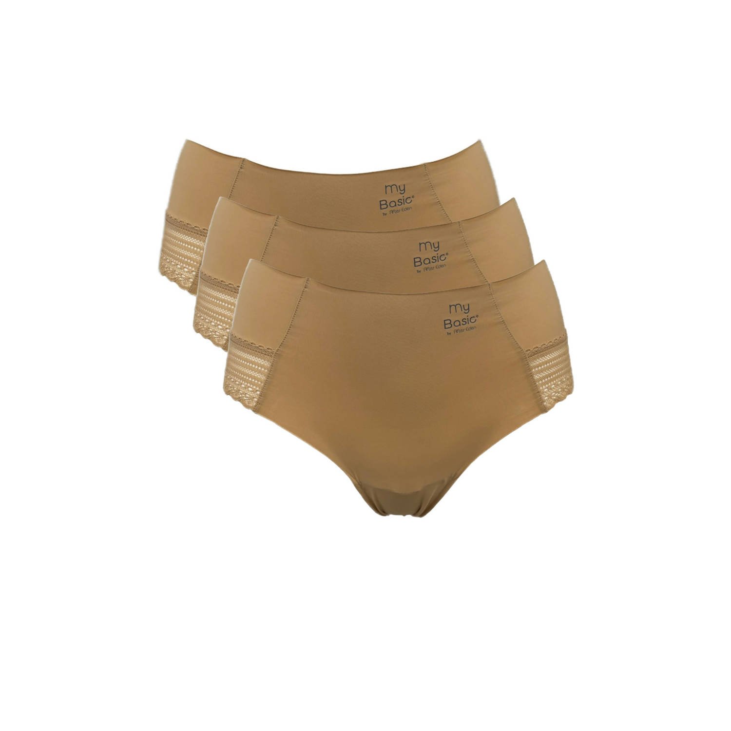 My Basic by After Eden naadloze hipster met kant (set van 3) beige