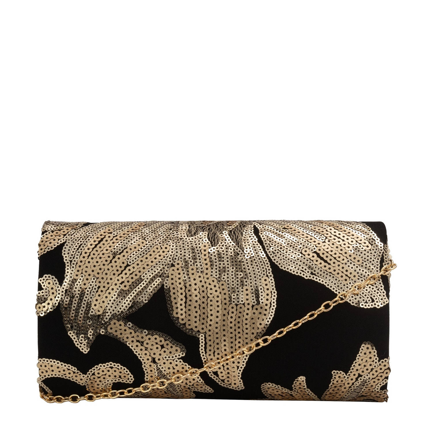 Bulaggi clutch met pailletten Flower zwart goudkleurig