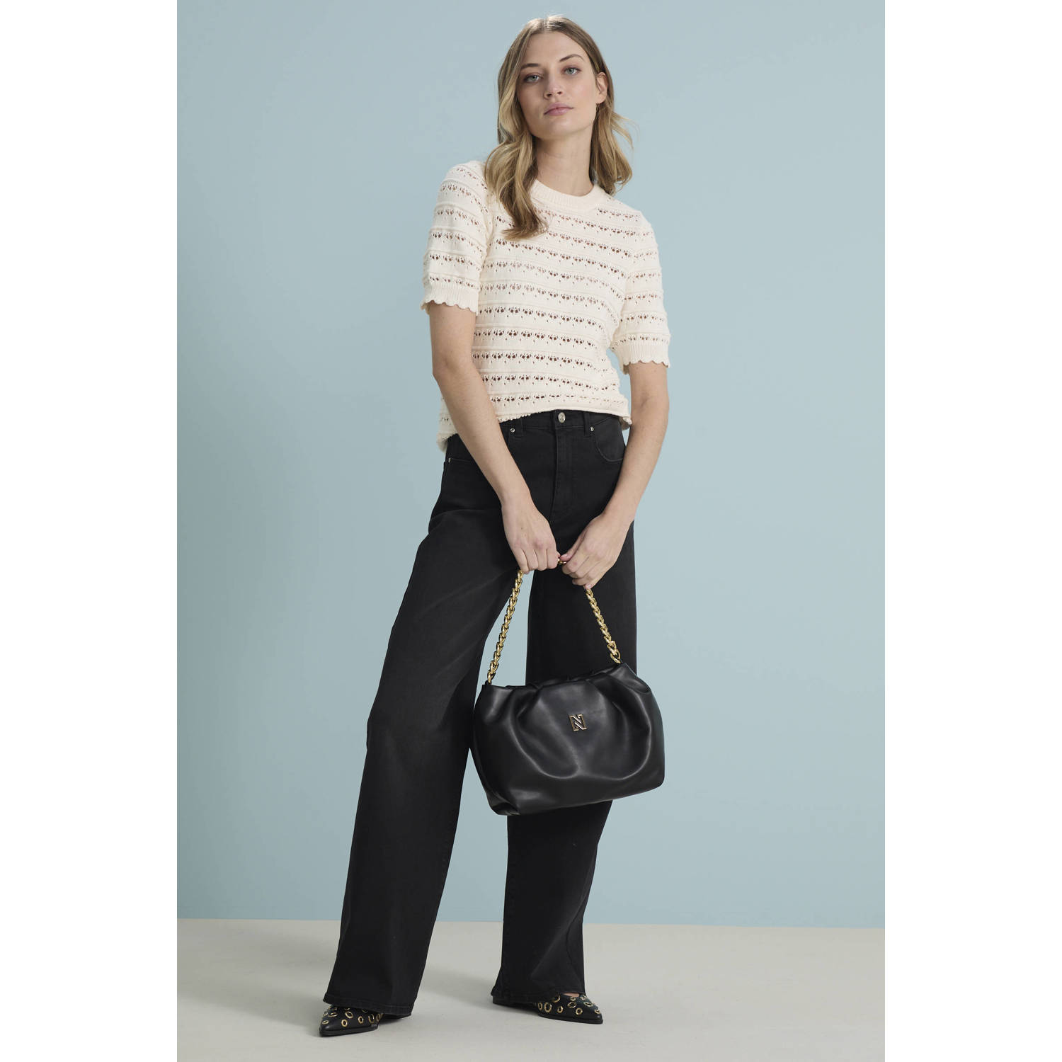 ONLY high waist wide leg jeans ONLHOPE black denim