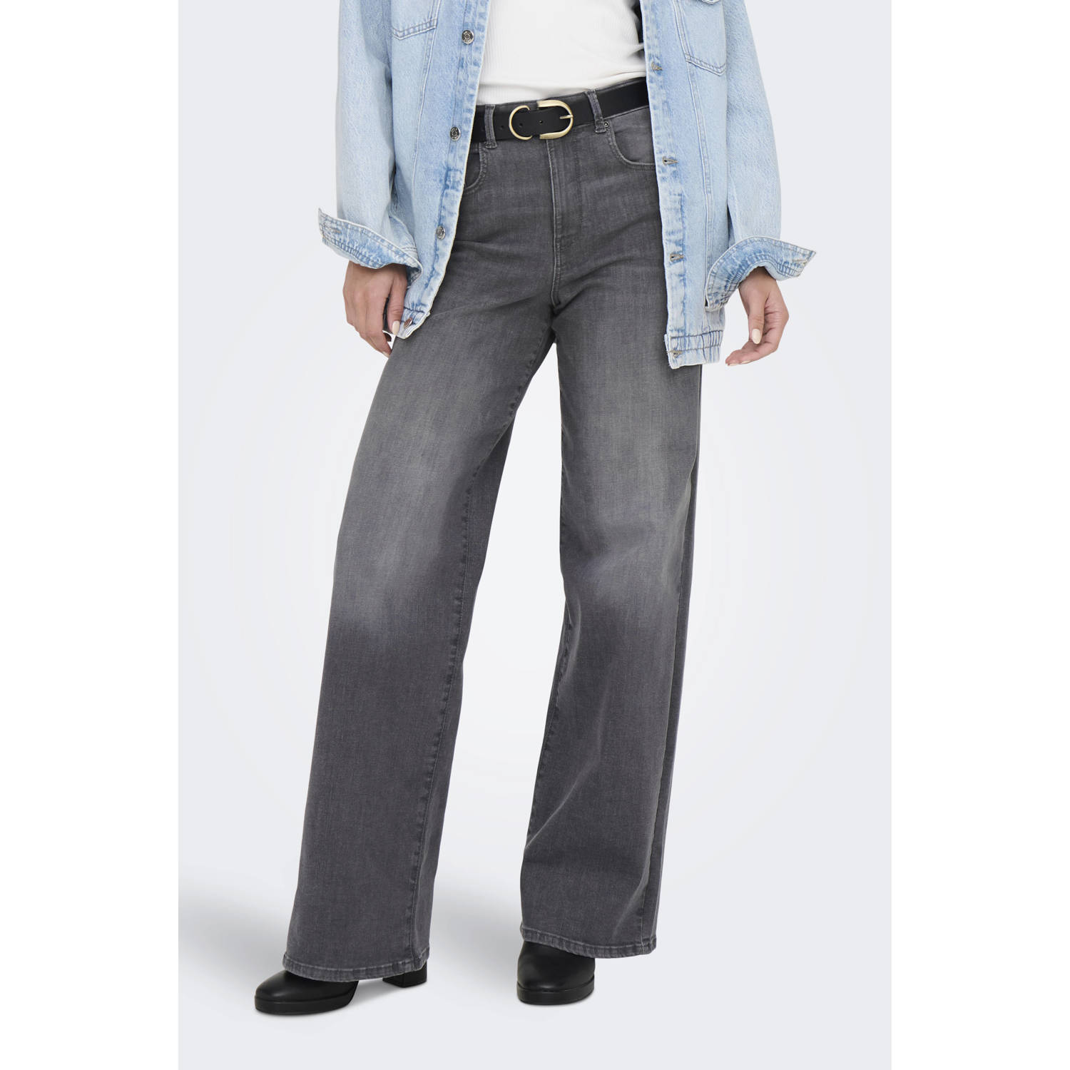 ONLY high waist wide leg jeans ONLHOPE-LUSH grey denim